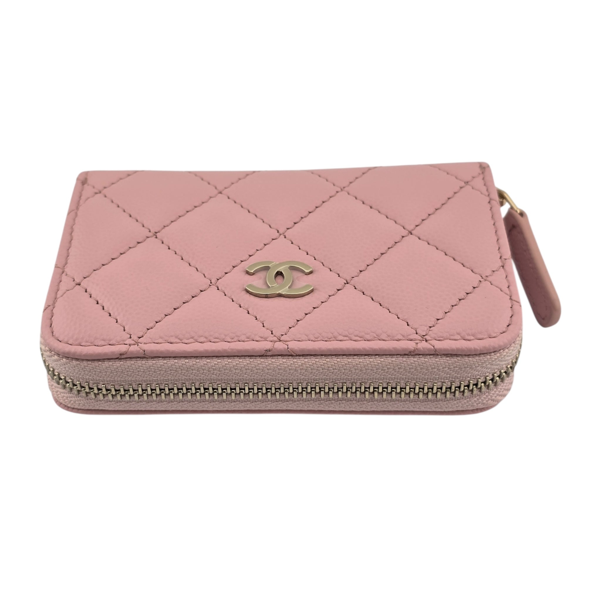 Chanel CC Caviar Classic Zip Coin Purse Card Holder Pink Gold CHANEL
