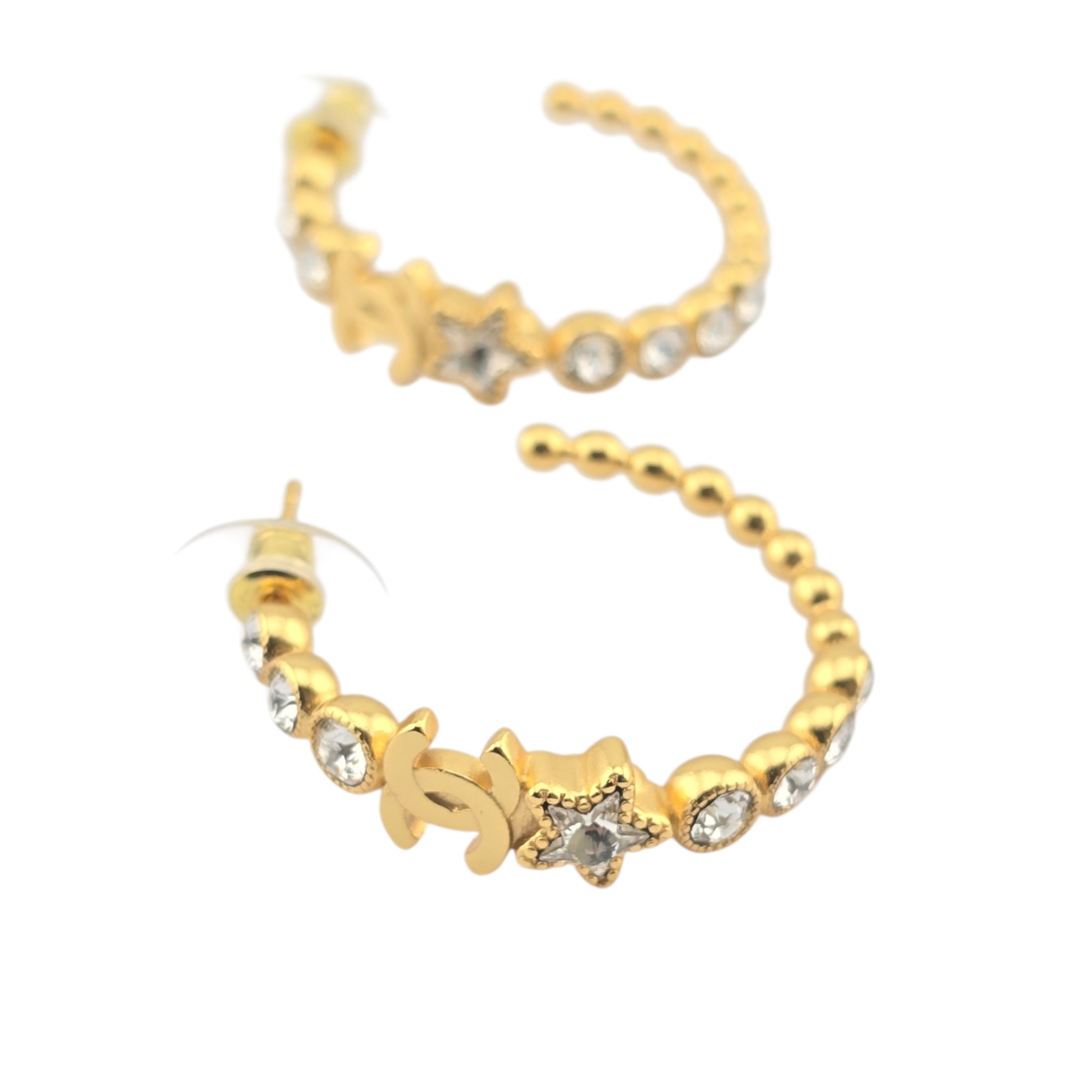 Chanel CC Gold Hoop Star Crystal Earrings 2024 CHANEL