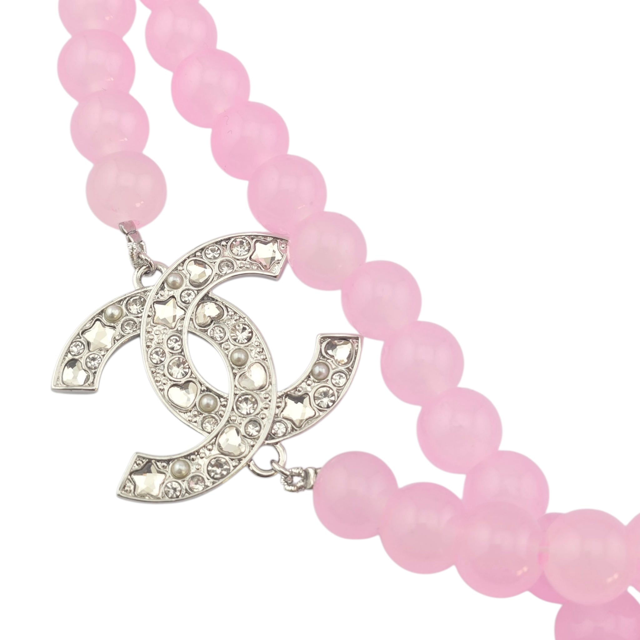 Chanel CC Pink Bead Crystal Long Necklace 2025 CHANEL