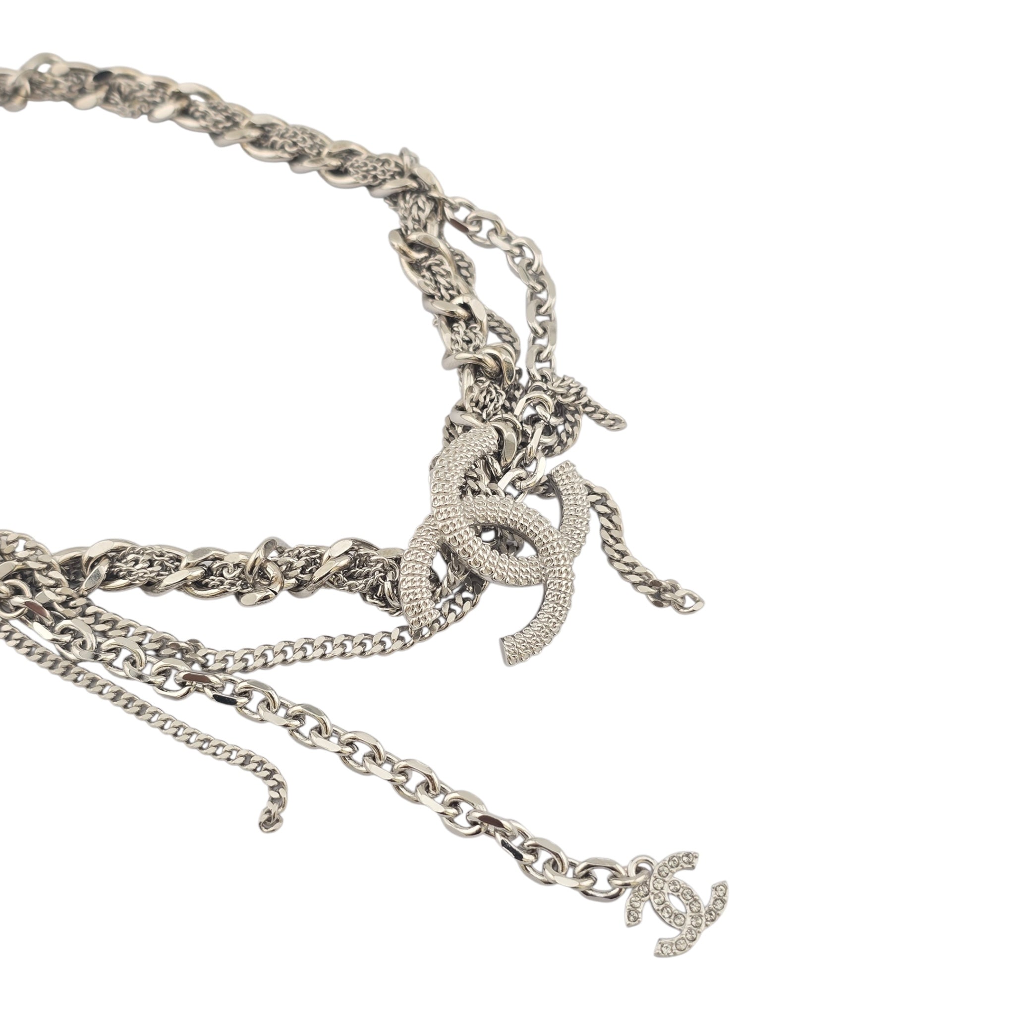 ChanelCC Tangled Multi Chain Choker Necklace Metal with Crystals CHANEL