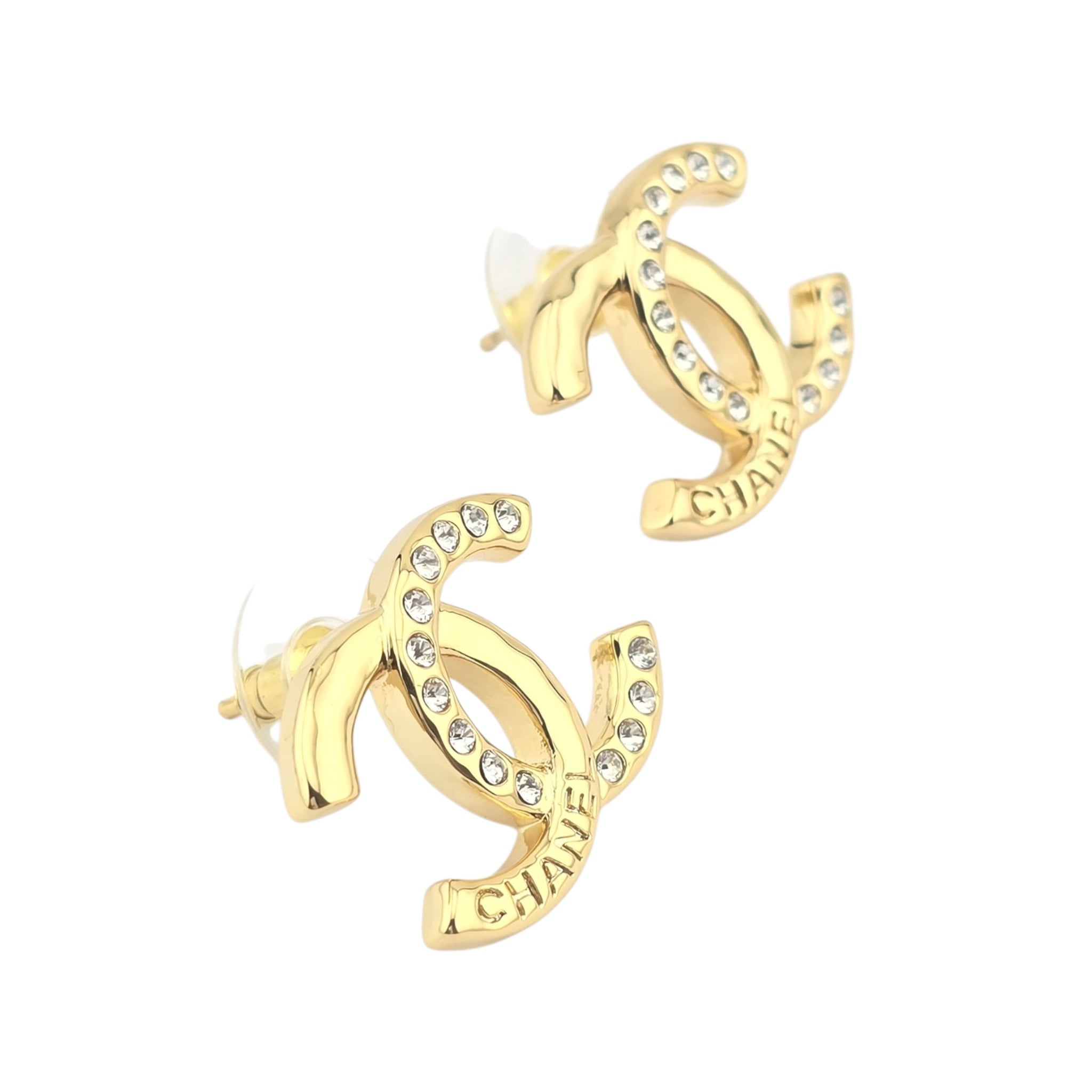 Chanel CC Gold Stud Crystal Earrings 2024 CHANEL