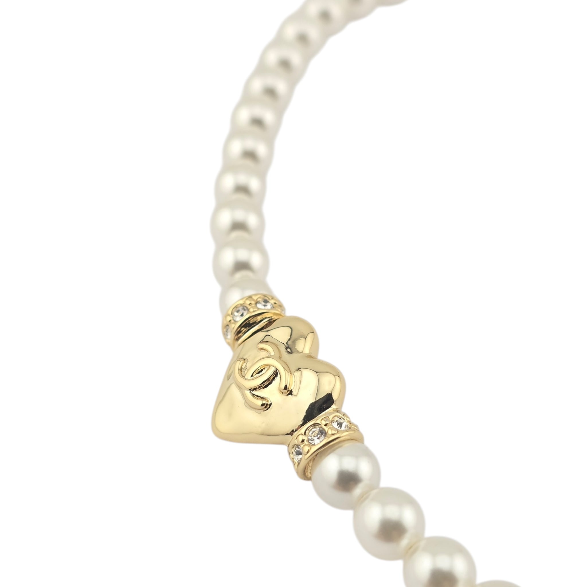 Chanel CC Faux Pearl Gold Heart Necklace 2024