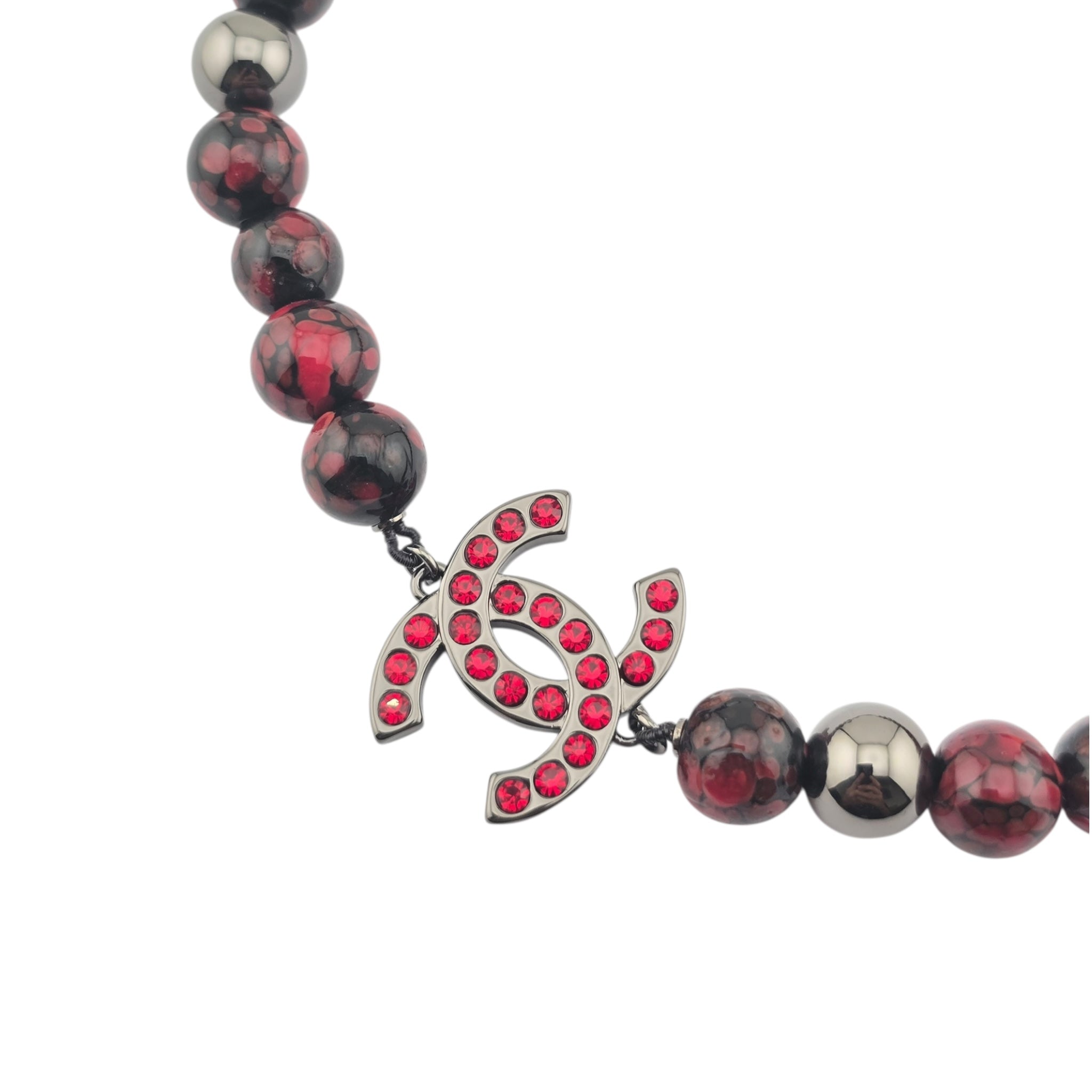 Chanel CC Pendant Red Bead RutheniumNecklace 2025