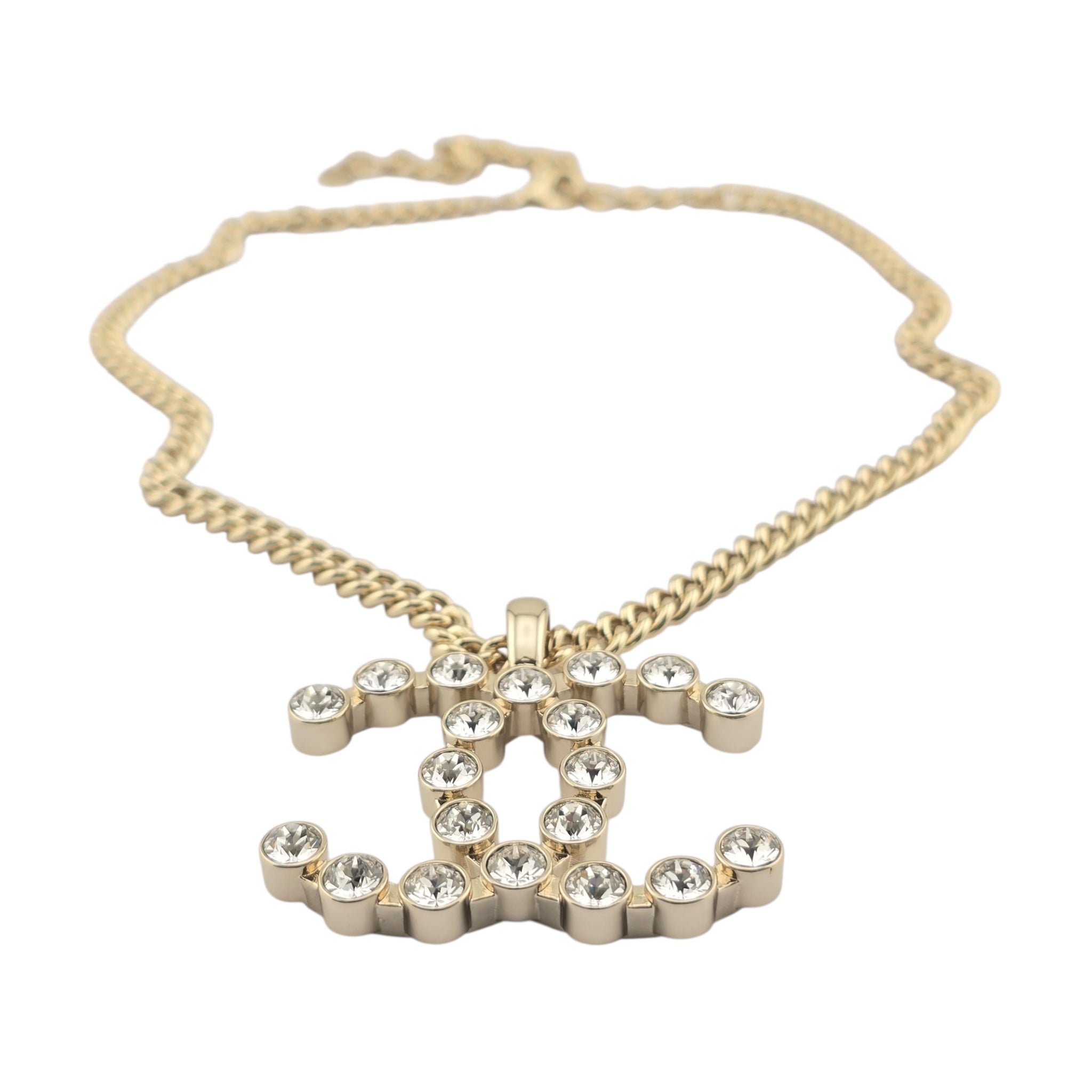 Chanel CC Crystal Pendant Gold Necklace 2023