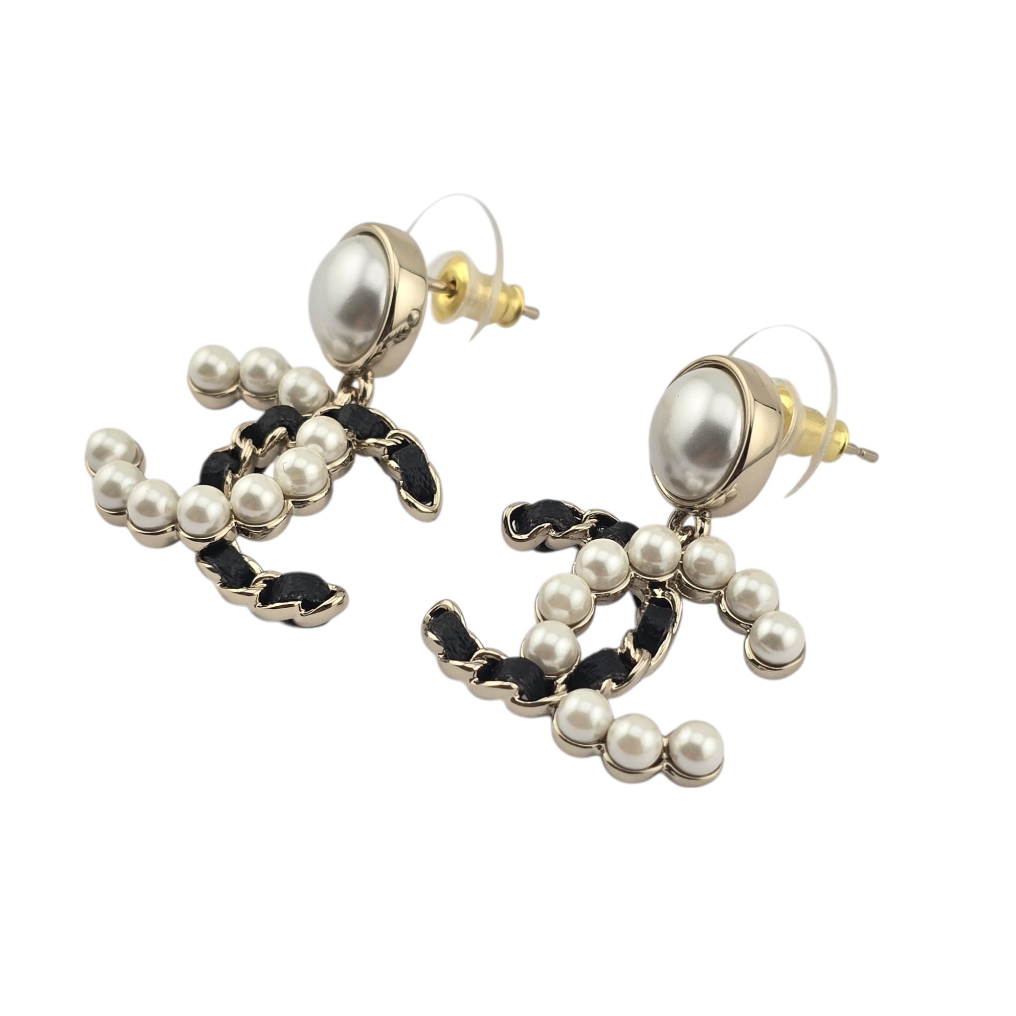 Chanel CC Faux Pearl Leather Drop Earrings 2025