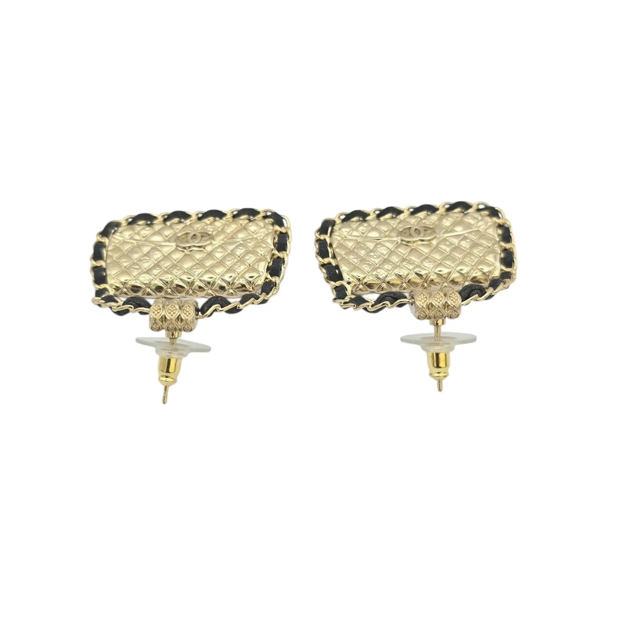 Chanel CC Gold Matelasse Leather Earrings B23 CHANEL