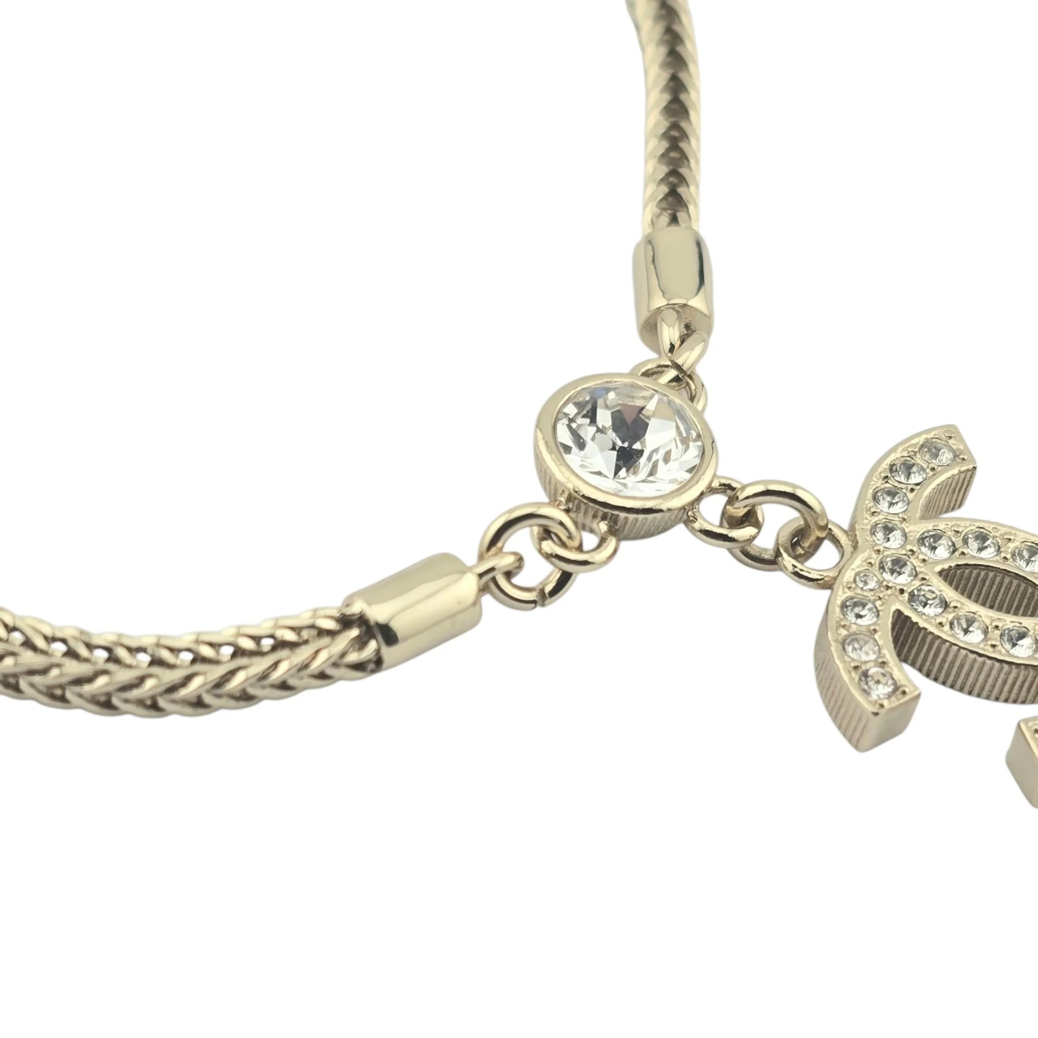 Chanel Gold Tone Necklace with Crystal CC Pendant 2024 CHANEL