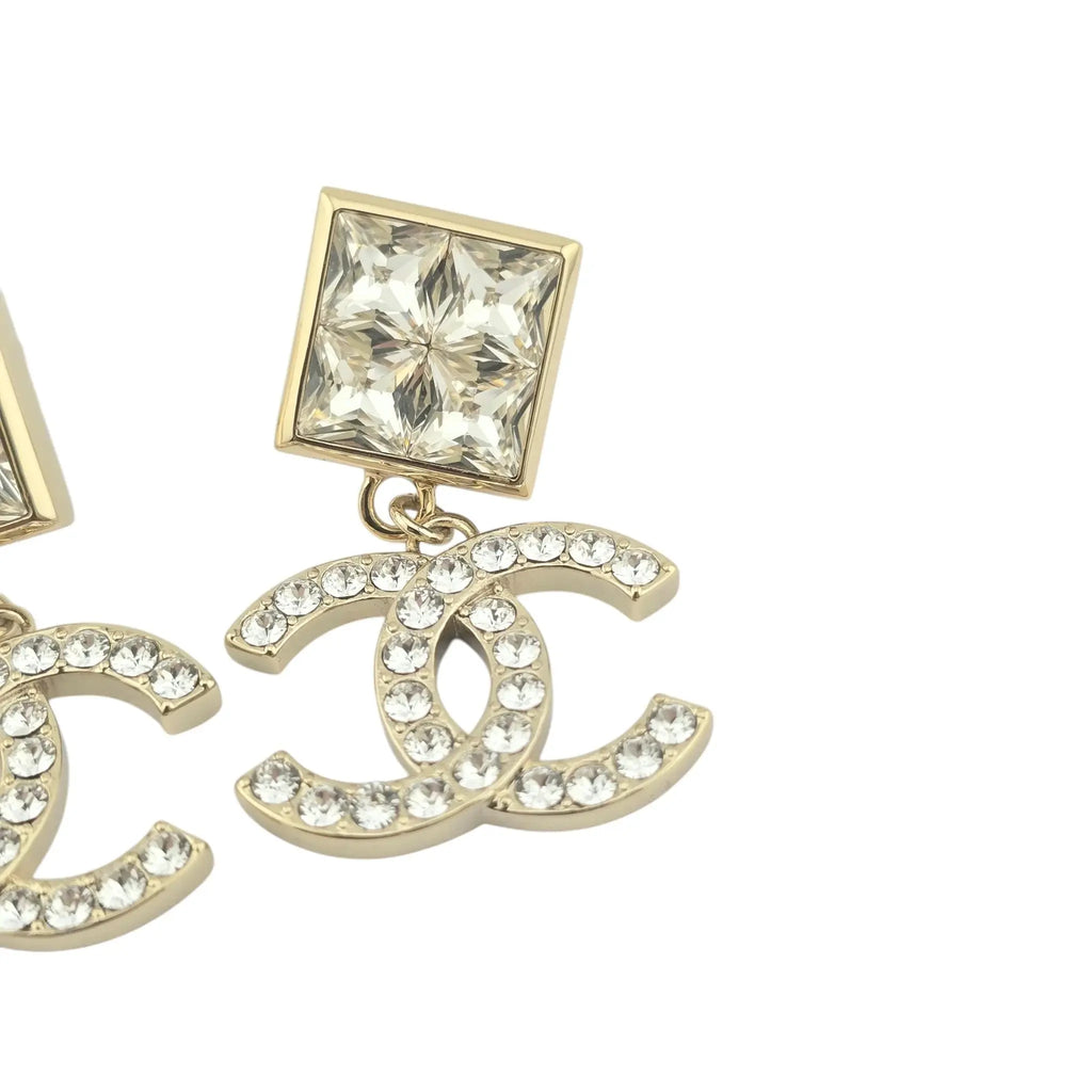 Chanel Gold Crystal-Embellished CC Drop B23P Earrings 2023 BIJOUX HEAVEN