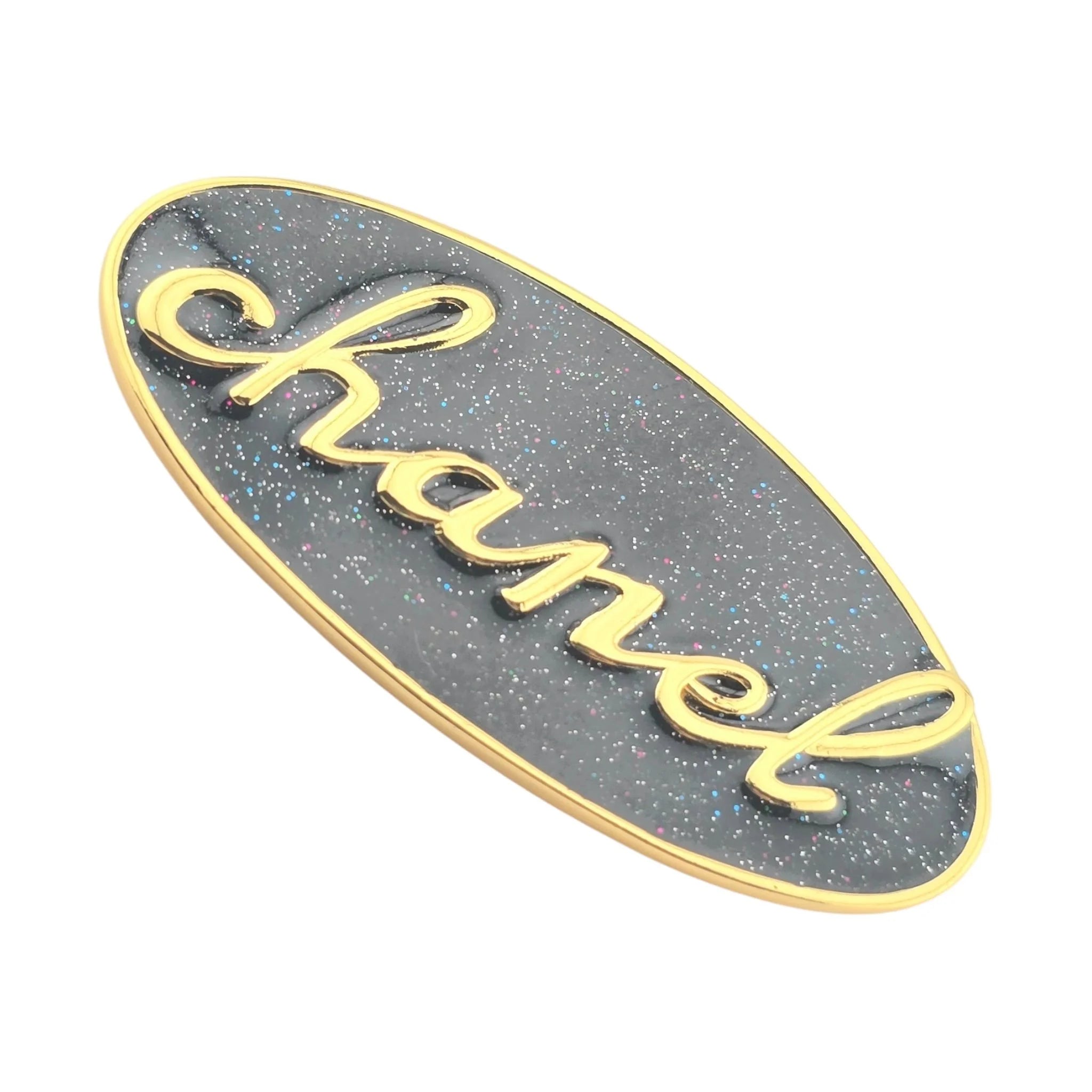 Chanel CC Gold/Black Enamel Logo Engraved Brooch 2024 CHANEL