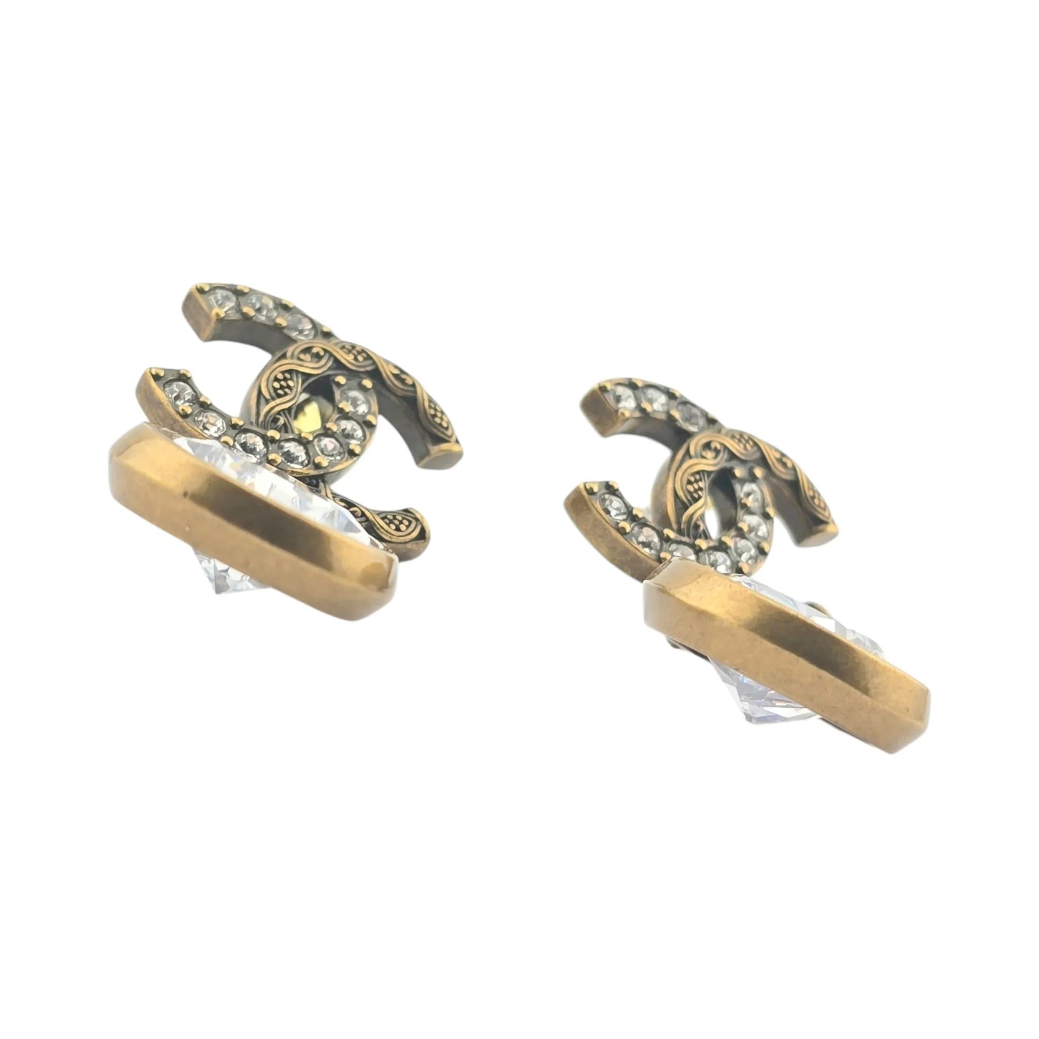 Chanel CC Tear Drop Crystal Dangle Gold Earrings 2024 CHANEL