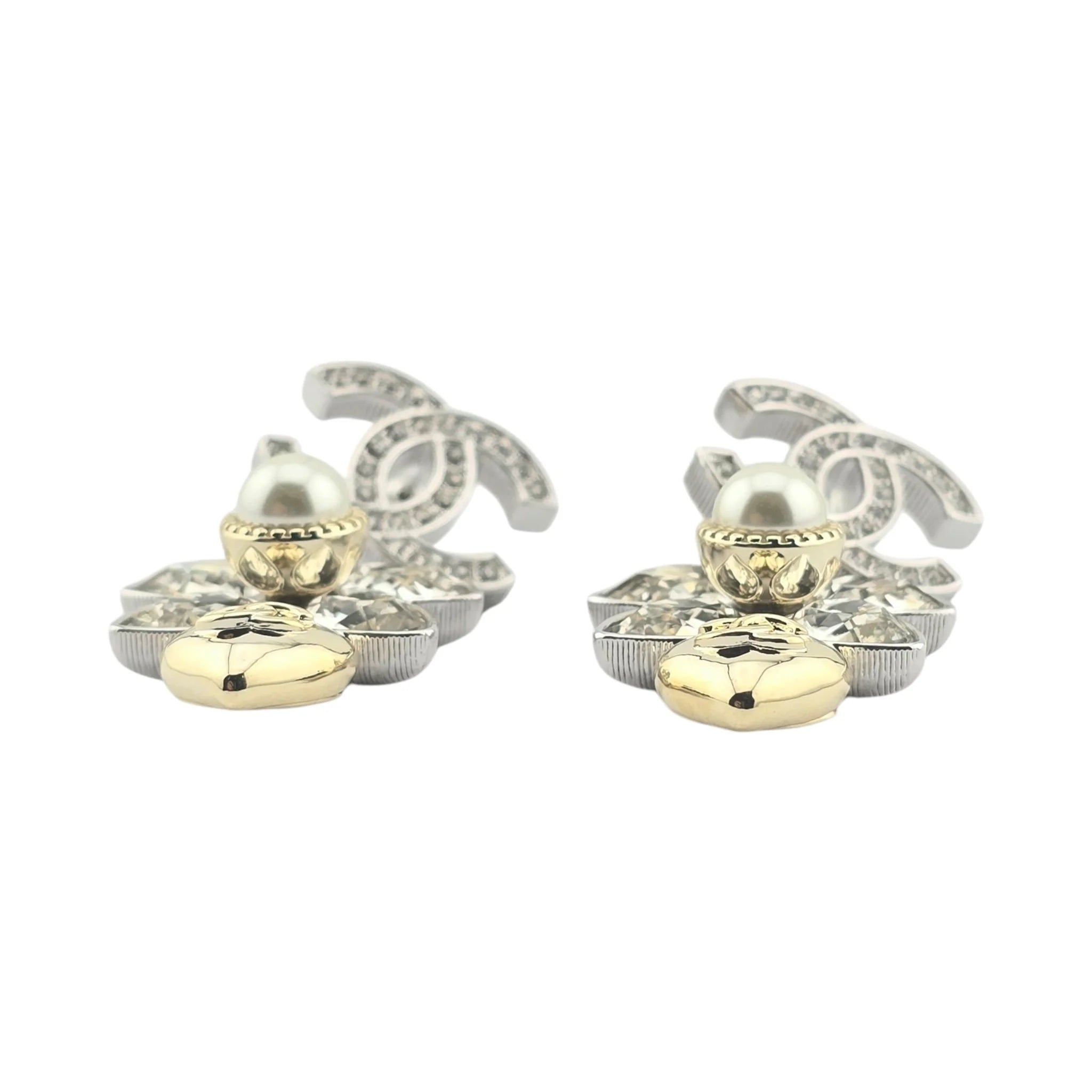 Chanel CC Silver/Gold Crystal Drop Earrings 2024 CHANEL