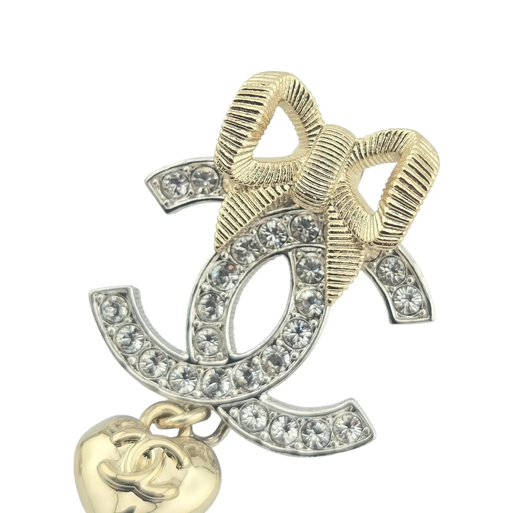 Chanel CC Drop Bow Heart Earrings B24 CHANEL