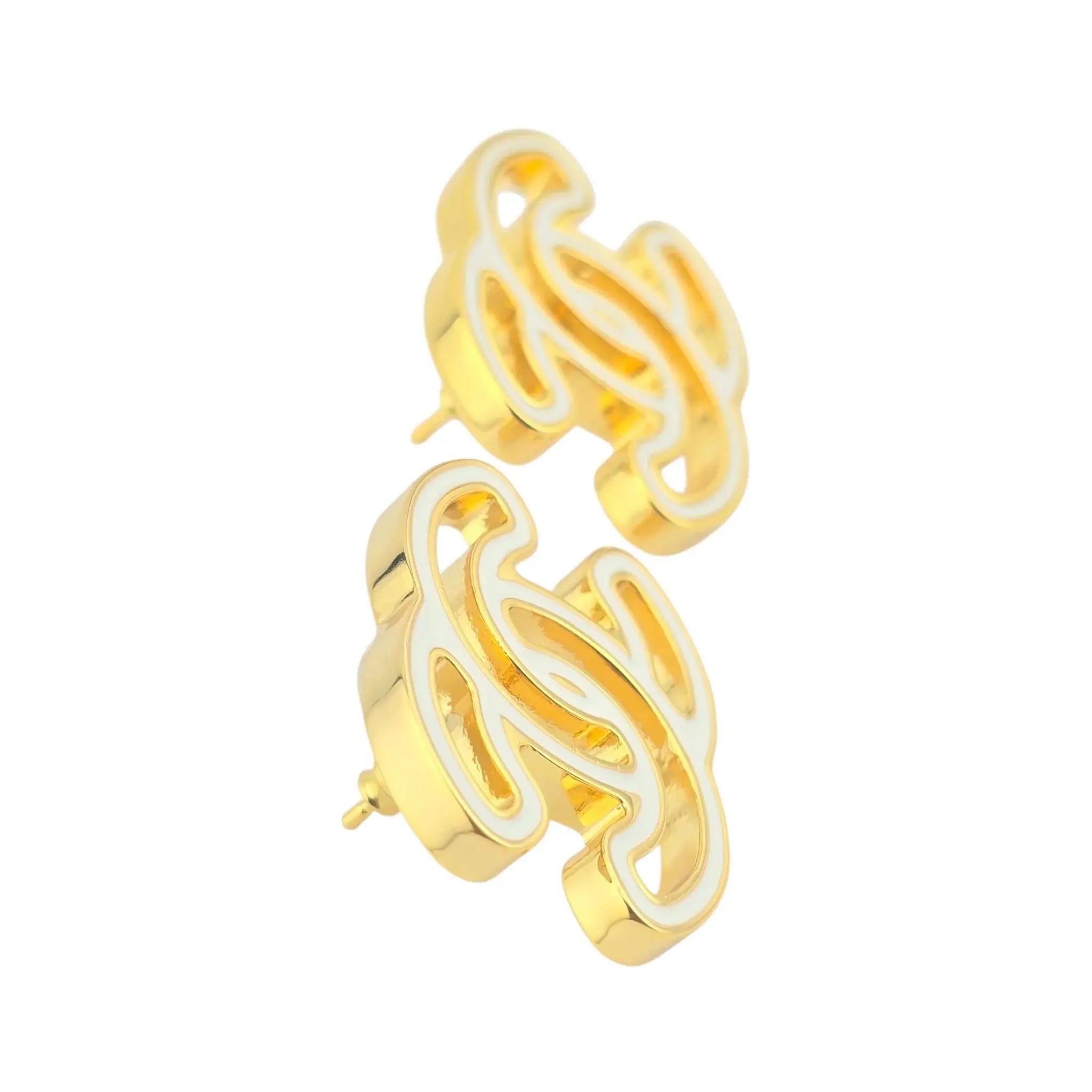 Chanel CC Gold White Enamel Earrings 2024 CHANEL