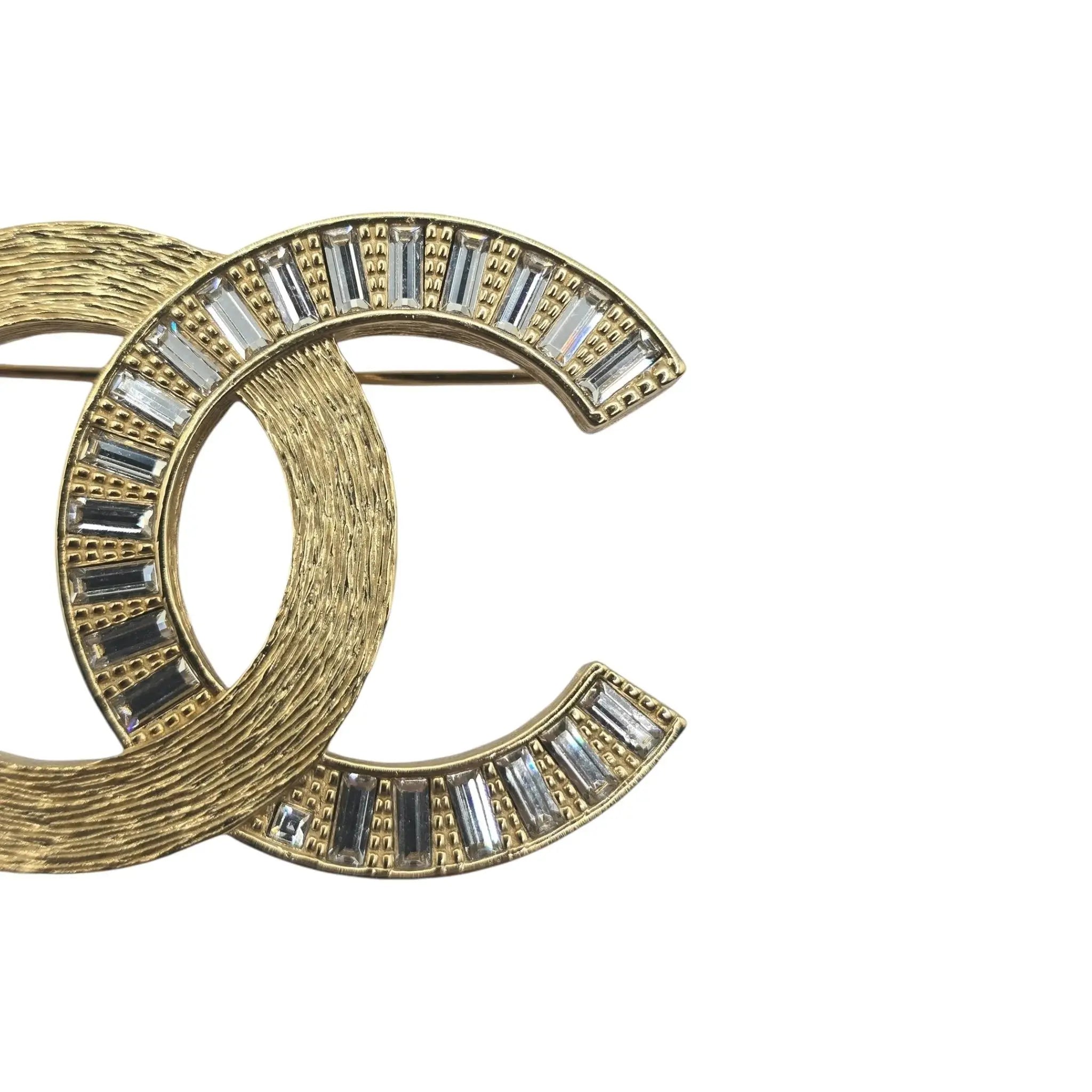 Chanel CC Logo Gold Rhinestone Brooch 2024 CHANEL