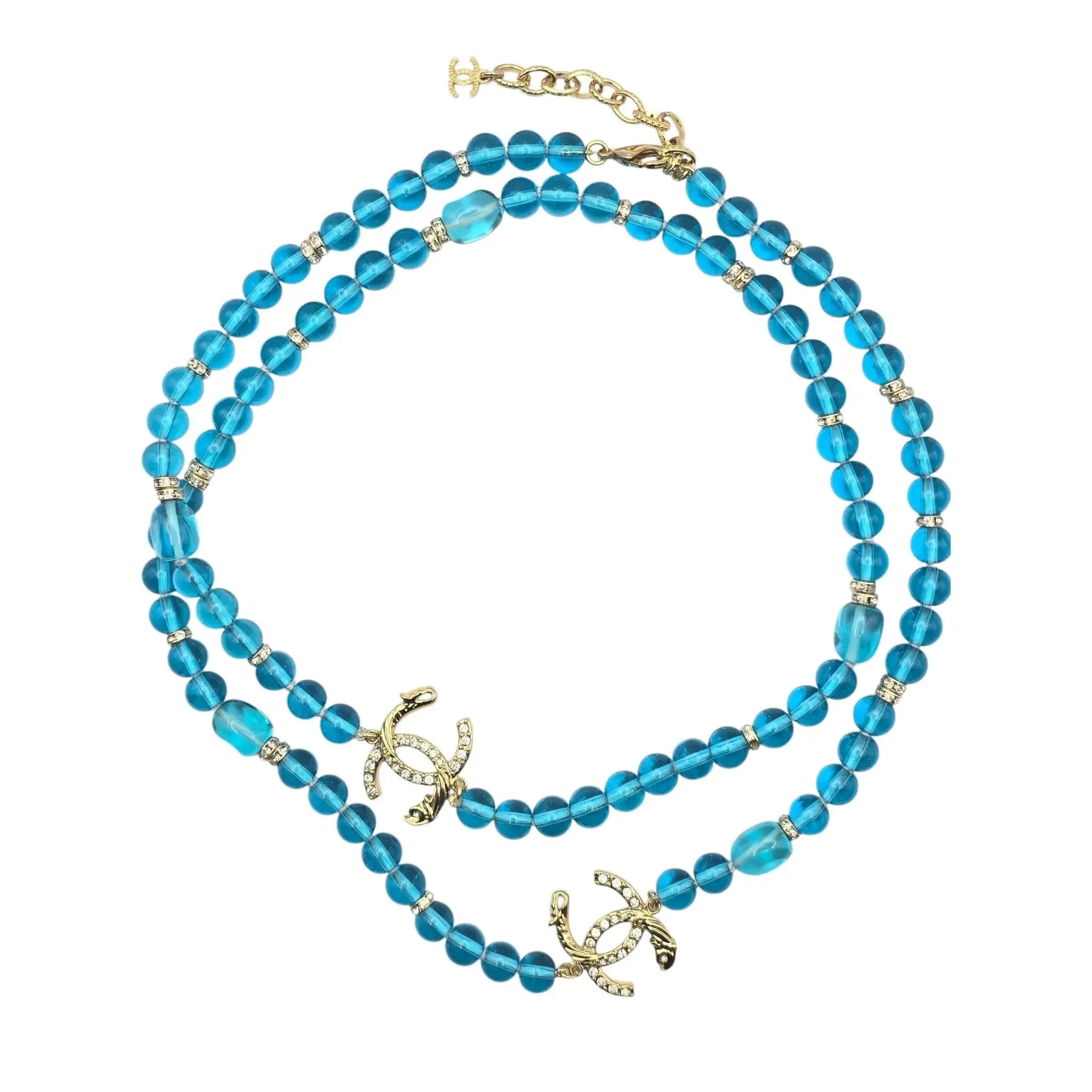 Chanel CC Blue Bead Long Necklace 2023 CHANEL