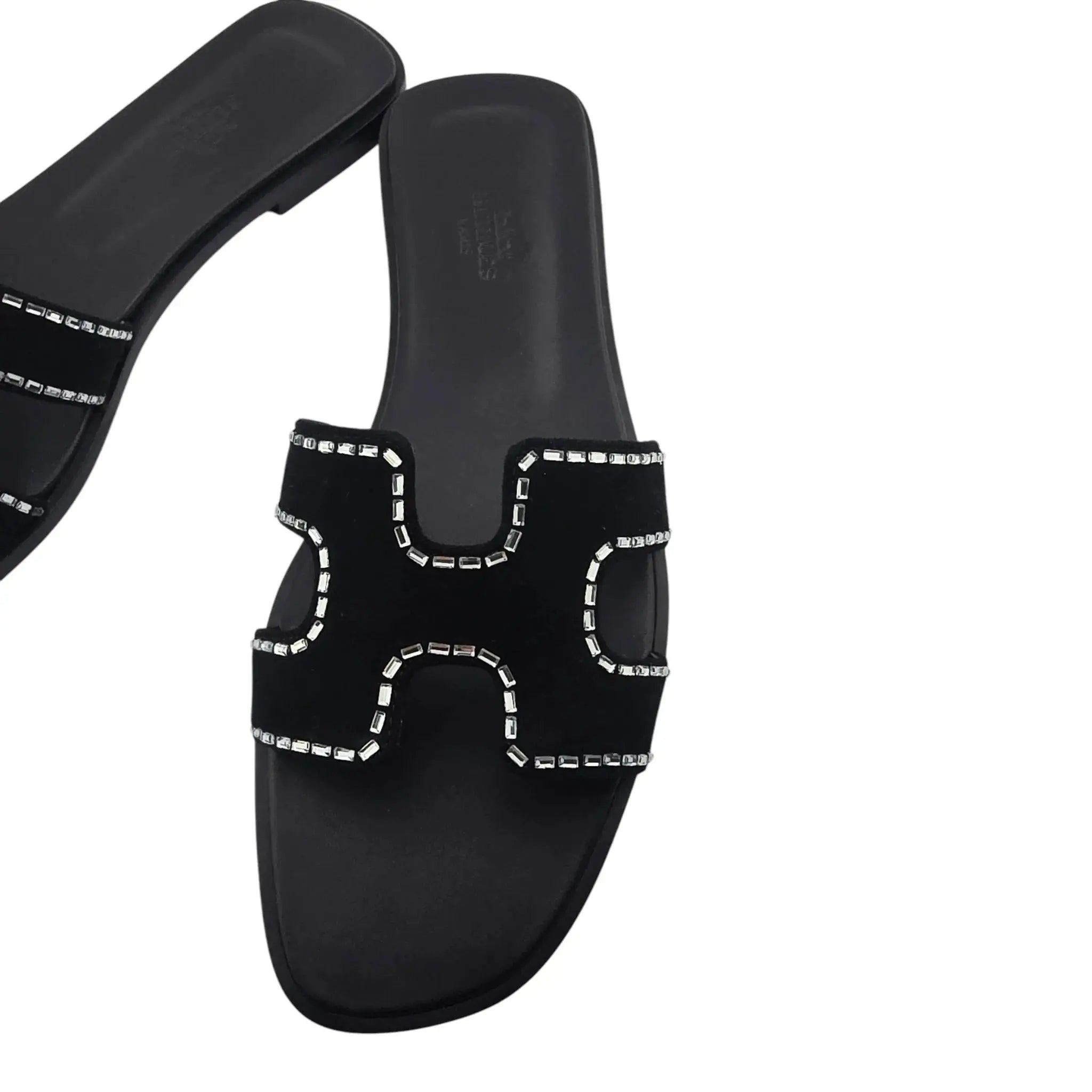 Hermes Oran Sandal Black Noir Calfskin Embellished - 40 HERMES