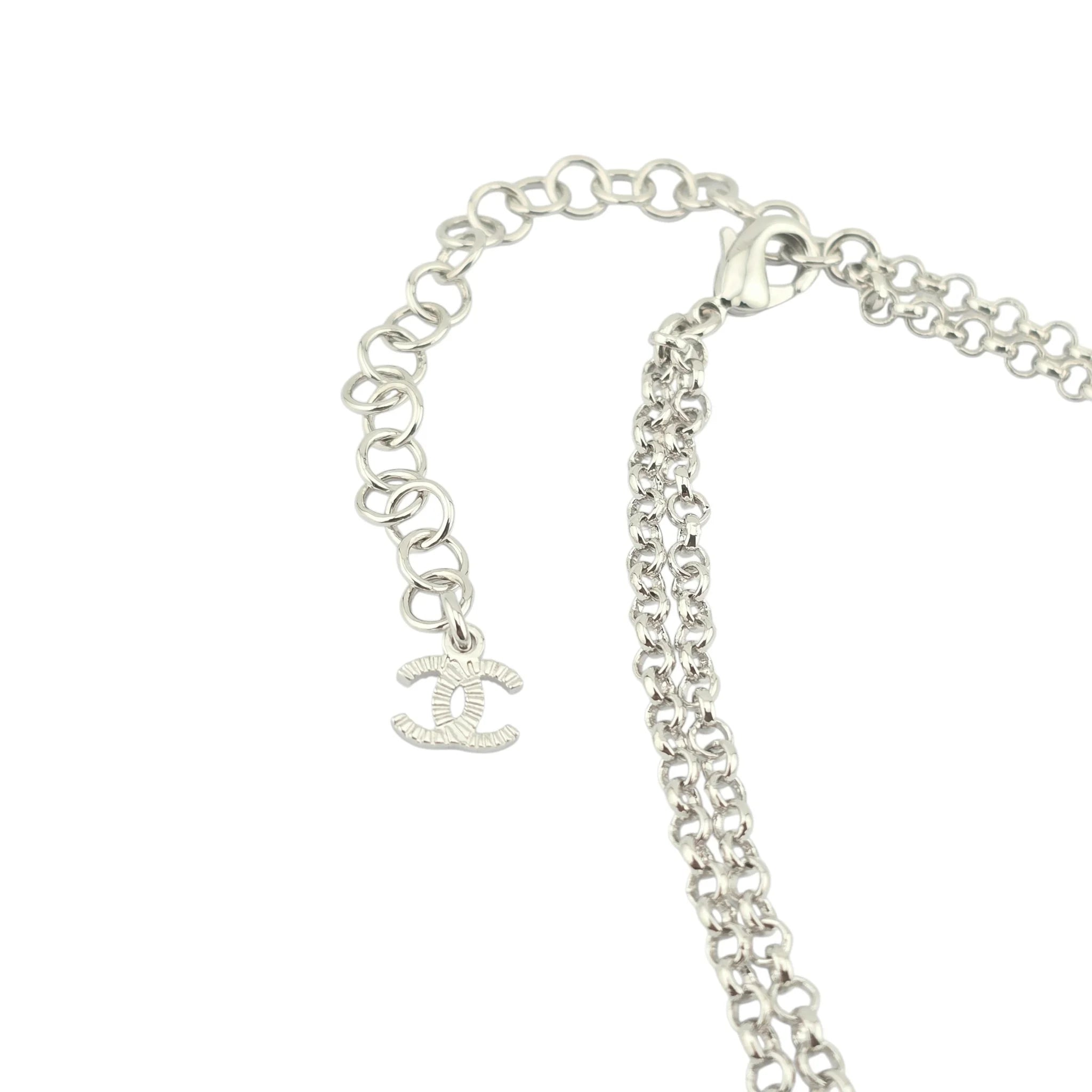 Chanel CC Silver Crystal Pendant Choker Necklace 2022 CHANEL