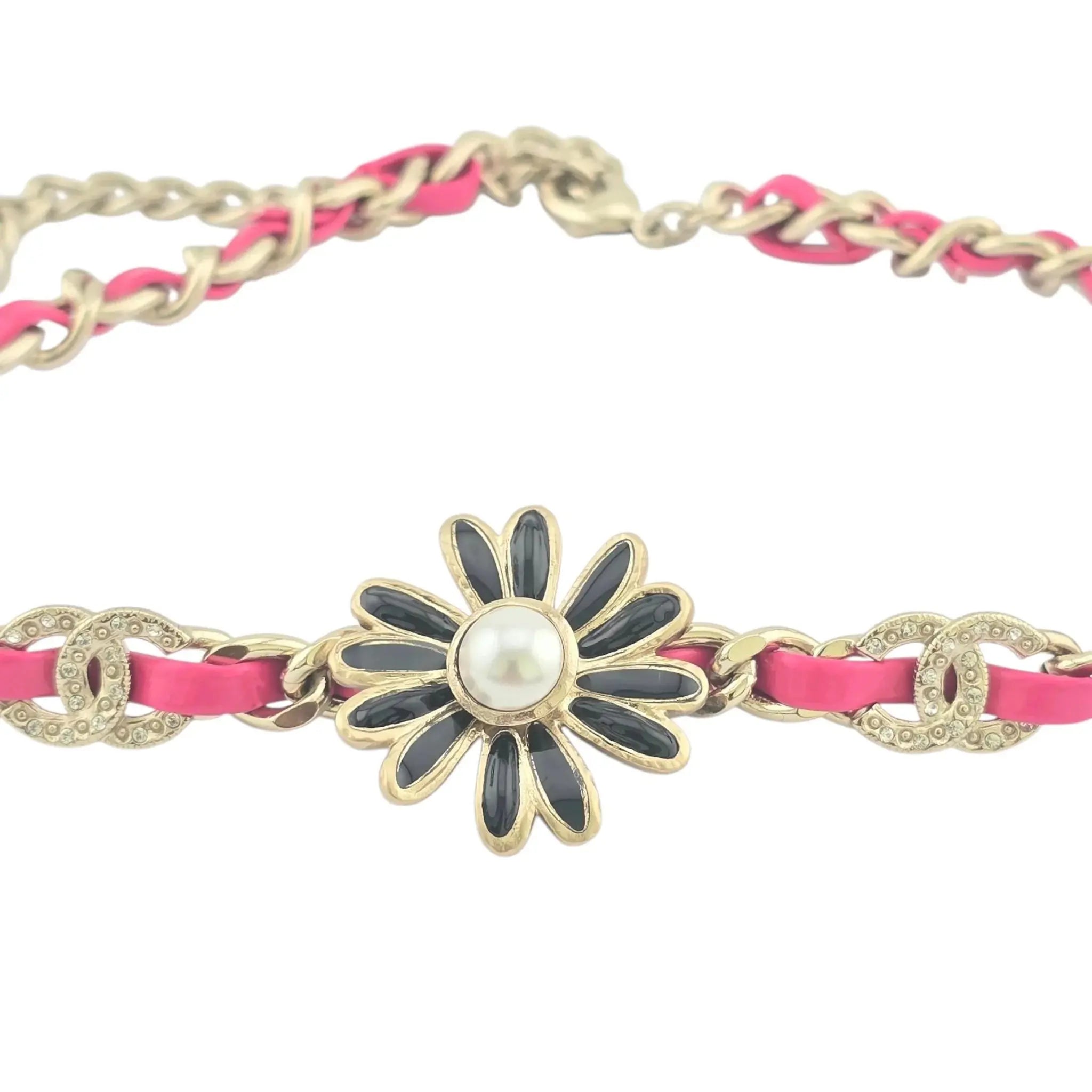 Chanel CC Floral Pink Leather Choker Necklace 2022 CHANEL