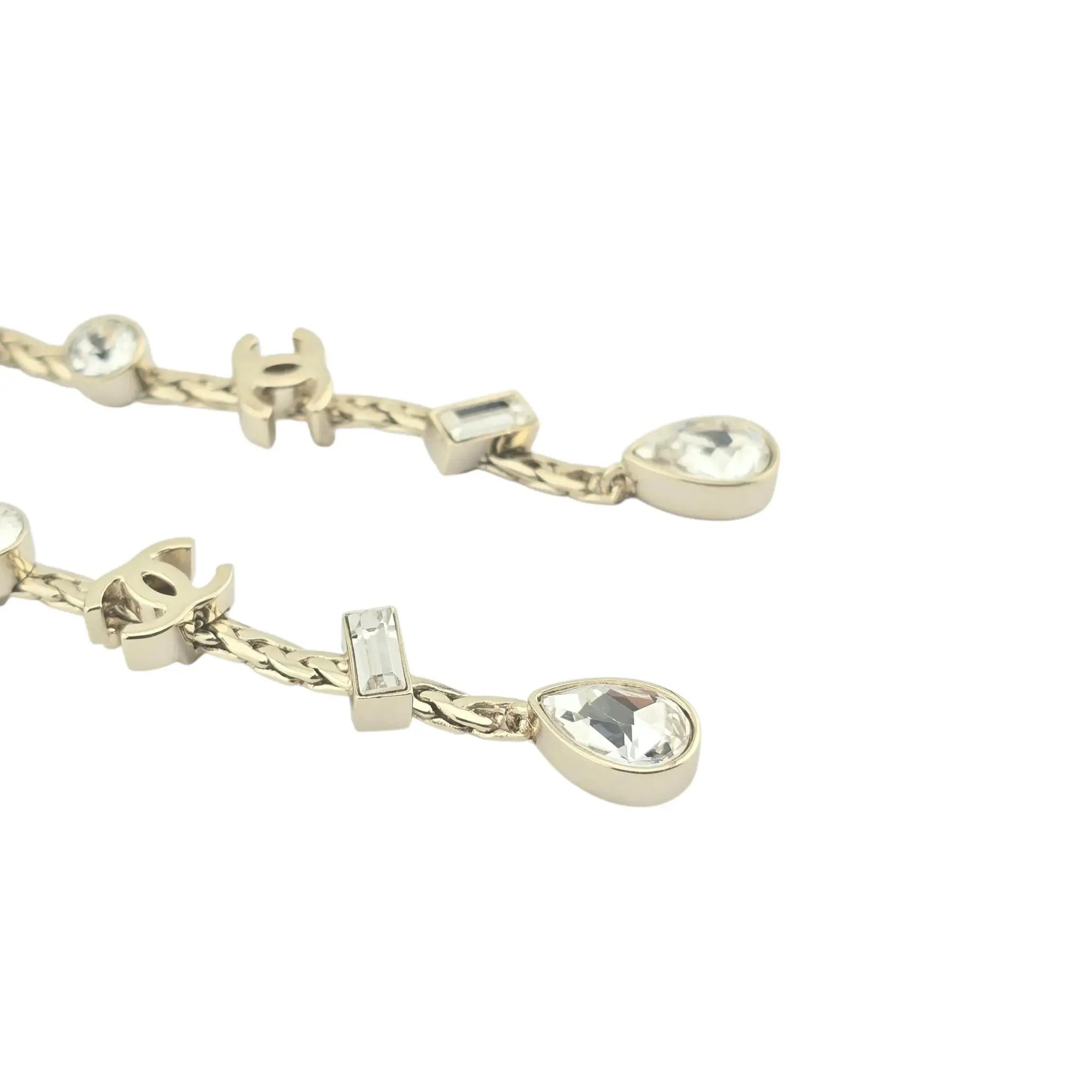 Chanel CC Drop Crystal Faux Pearls Gold Earrings 2022 CHANEL