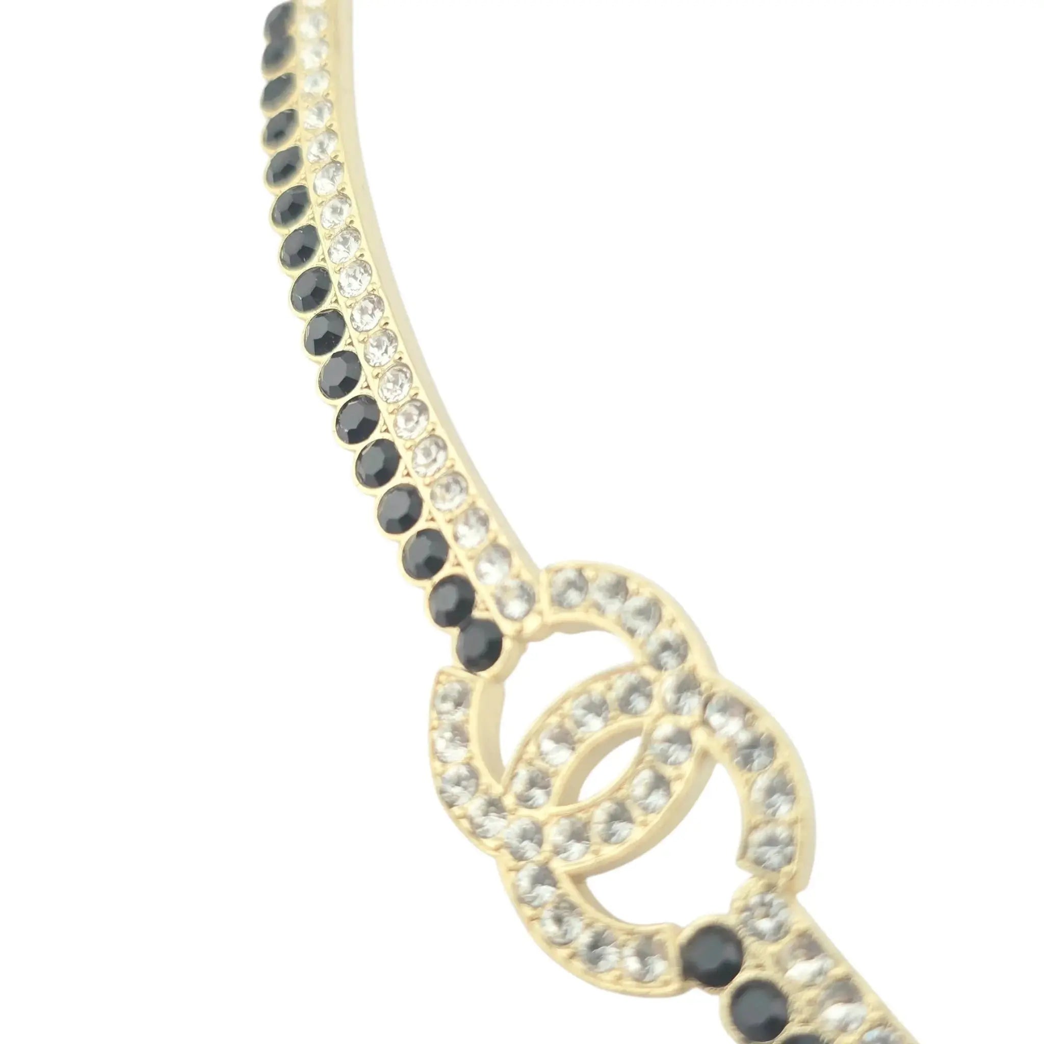 Chanel CC Black Gold Leather Choker Necklace A22 CHANEL