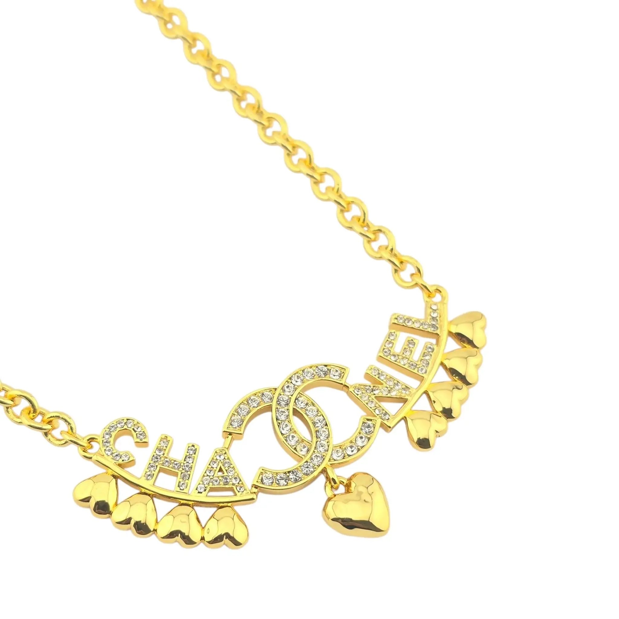 Chanel CC Gold Hearts Crystal Necklace 2023 CHANEL