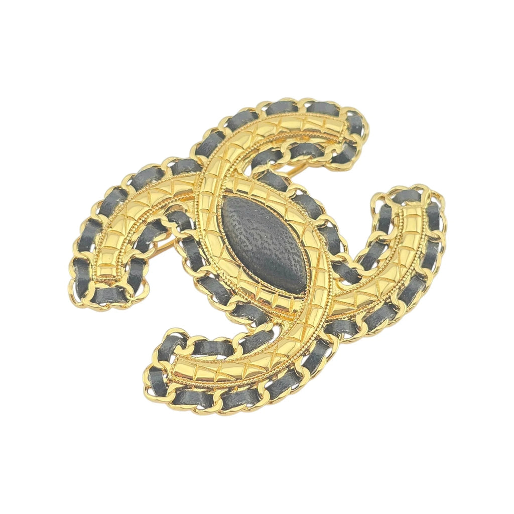 Chanel CC Gold Leather Brooch 2024 CHANEL