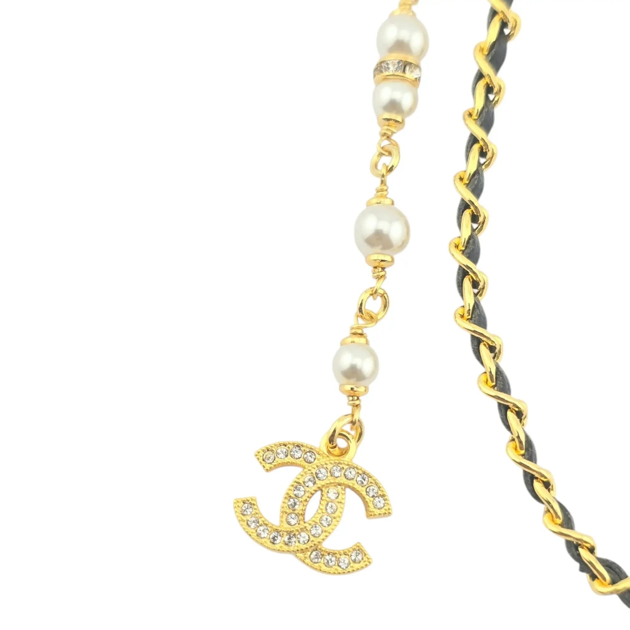 Chanel CC Faux Pearl Leather Gold Necklace 2024 CHANEL