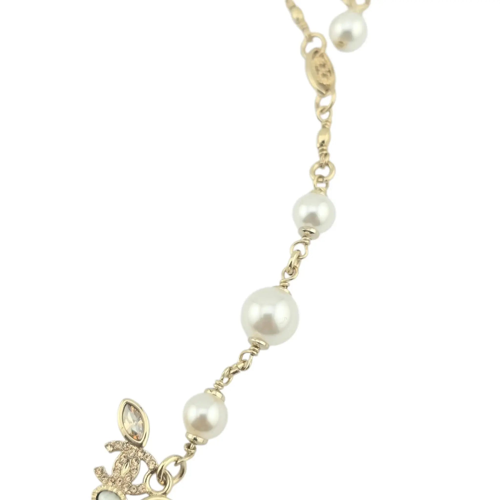 Chanel CC Flower Leaf Crystal Gold Necklace 2022 CHANEL