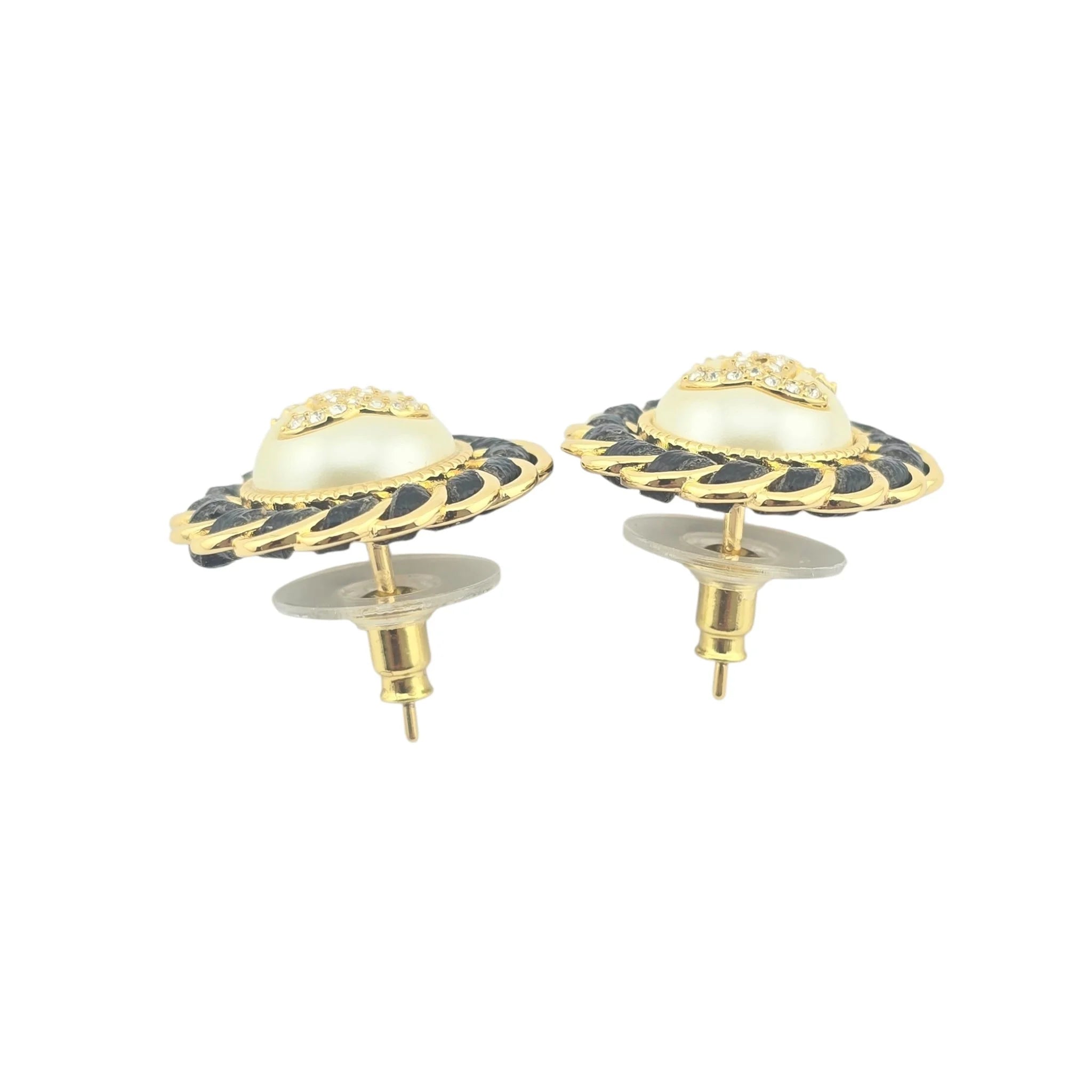 Chanel CC Black Leather Round Stud Earrings 2024 CHANEL