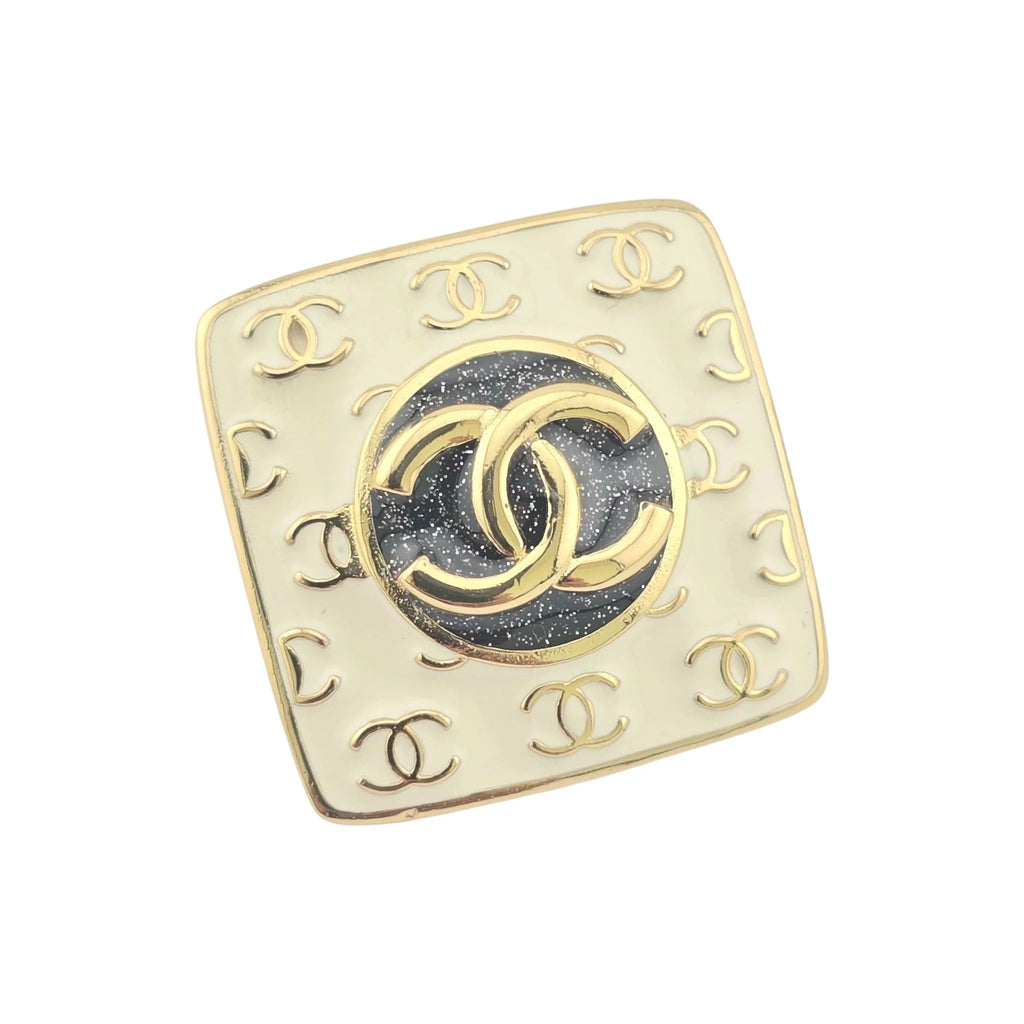 Chanel CC Square White Gold Enamel Earrings C24 CHANEL