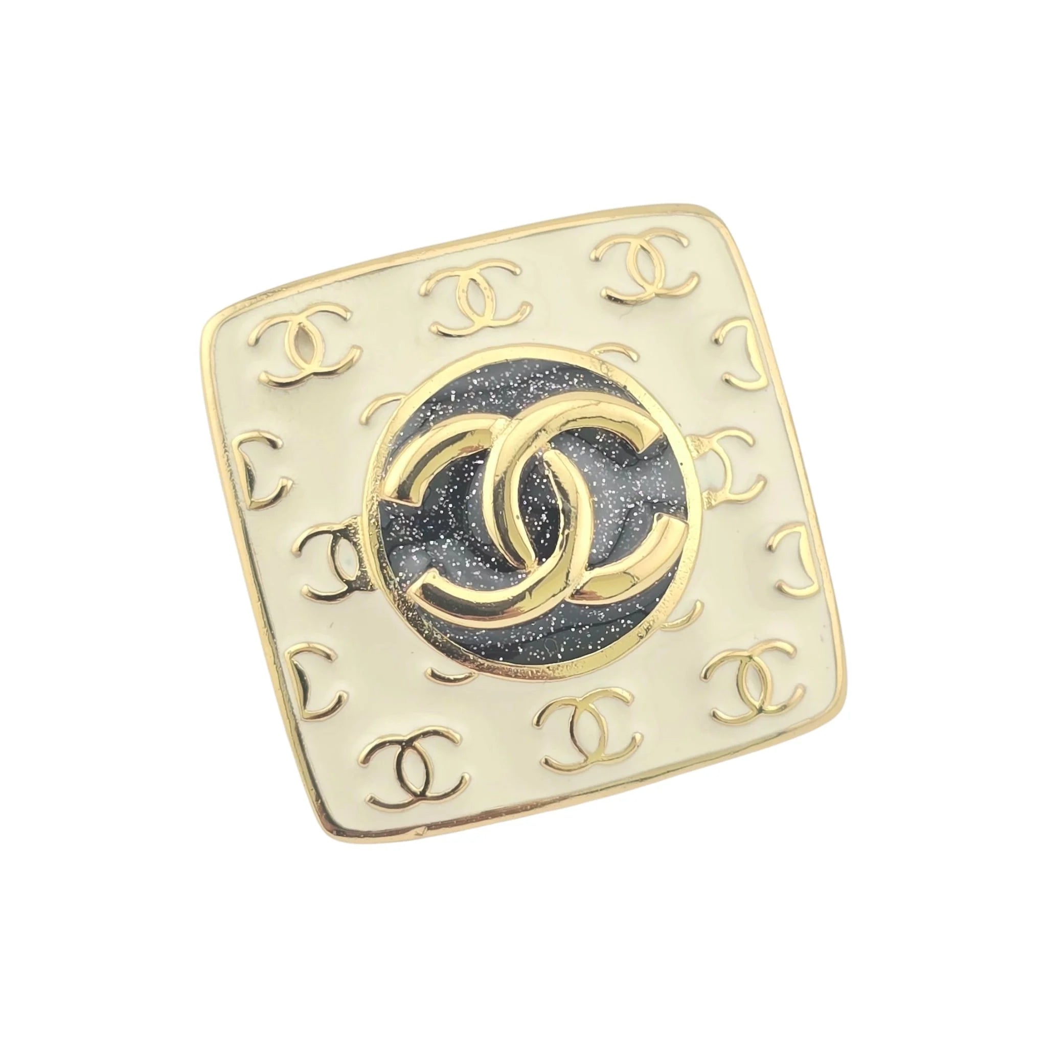 Chanel CC Square White Gold Enamel Earrings C24 CHANEL