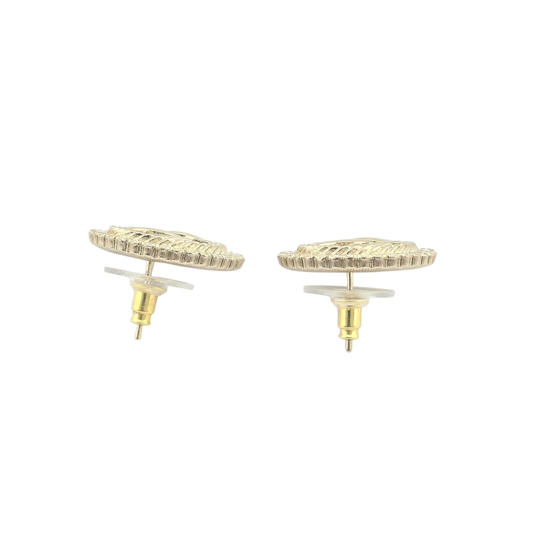 Chanel CC Round Gold Crystal Stud Earrings 2024 CHANEL