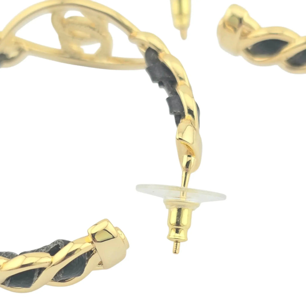Chanel CC Hoop Leather Strass Earrings 2024 CHANEL