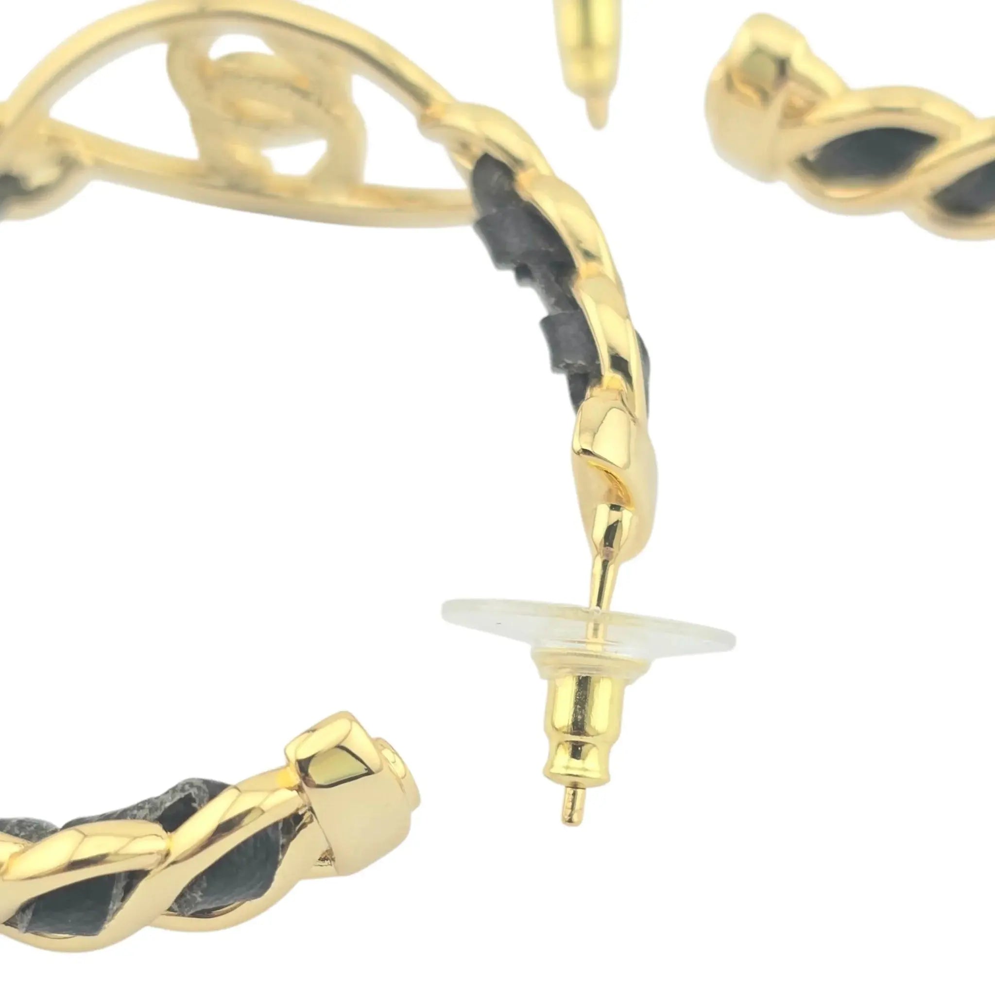 Chanel CC Hoop Leather Strass Earrings 2024 CHANEL