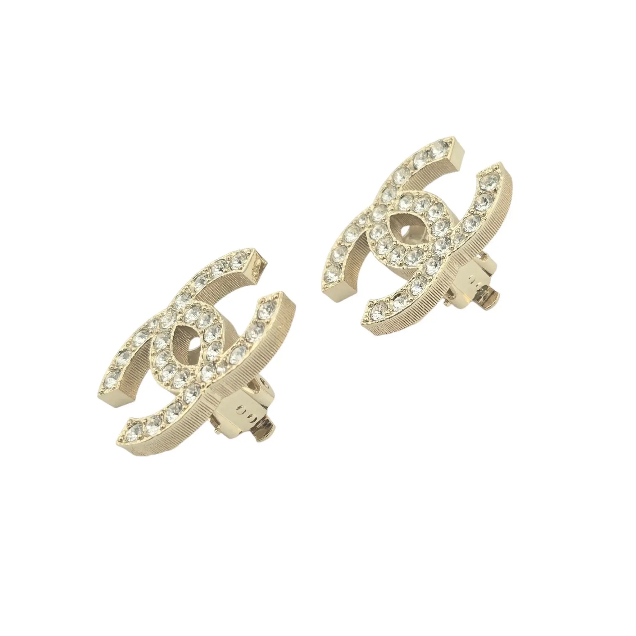 Chanel CC Crystal Gold Clip On Earrings 2024 CHANEL