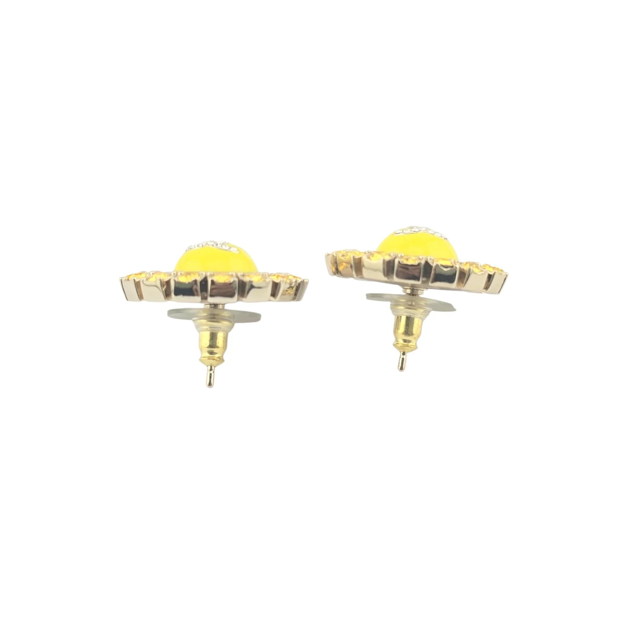 Chanel CC Yellow Crystal/Enamel Metallic Round Earrings 24 CHANEL
