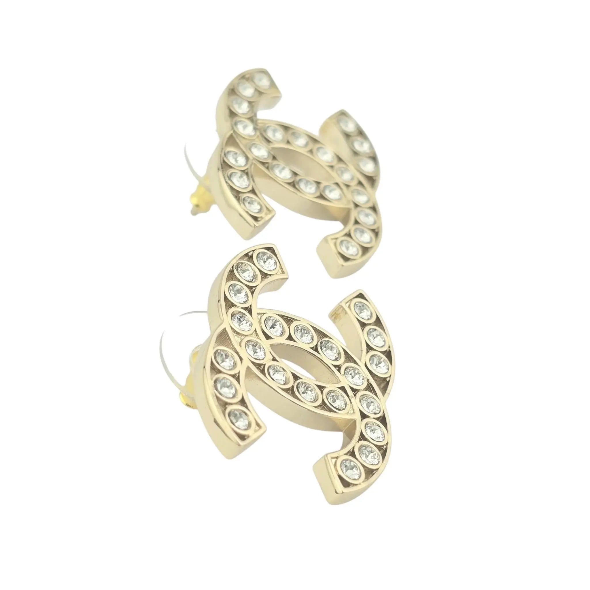 Chanel CC 23S Gold Crystal Stud Earrings CHANEL