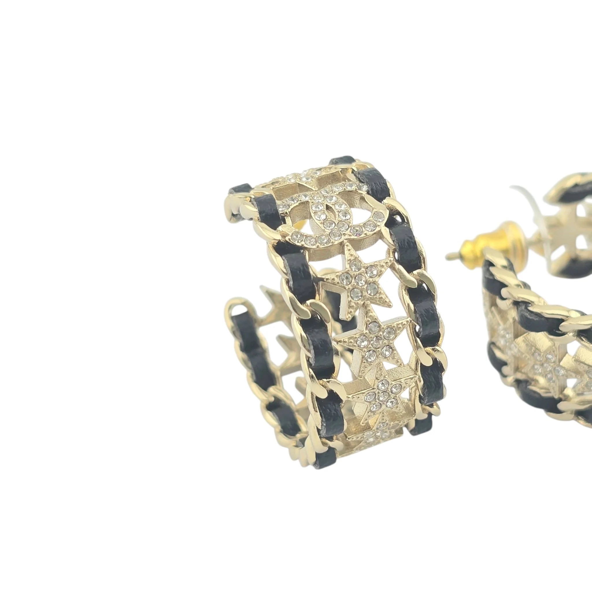 Chanel CC Strass & Leather Hoop Earrings 2023 CHANEL