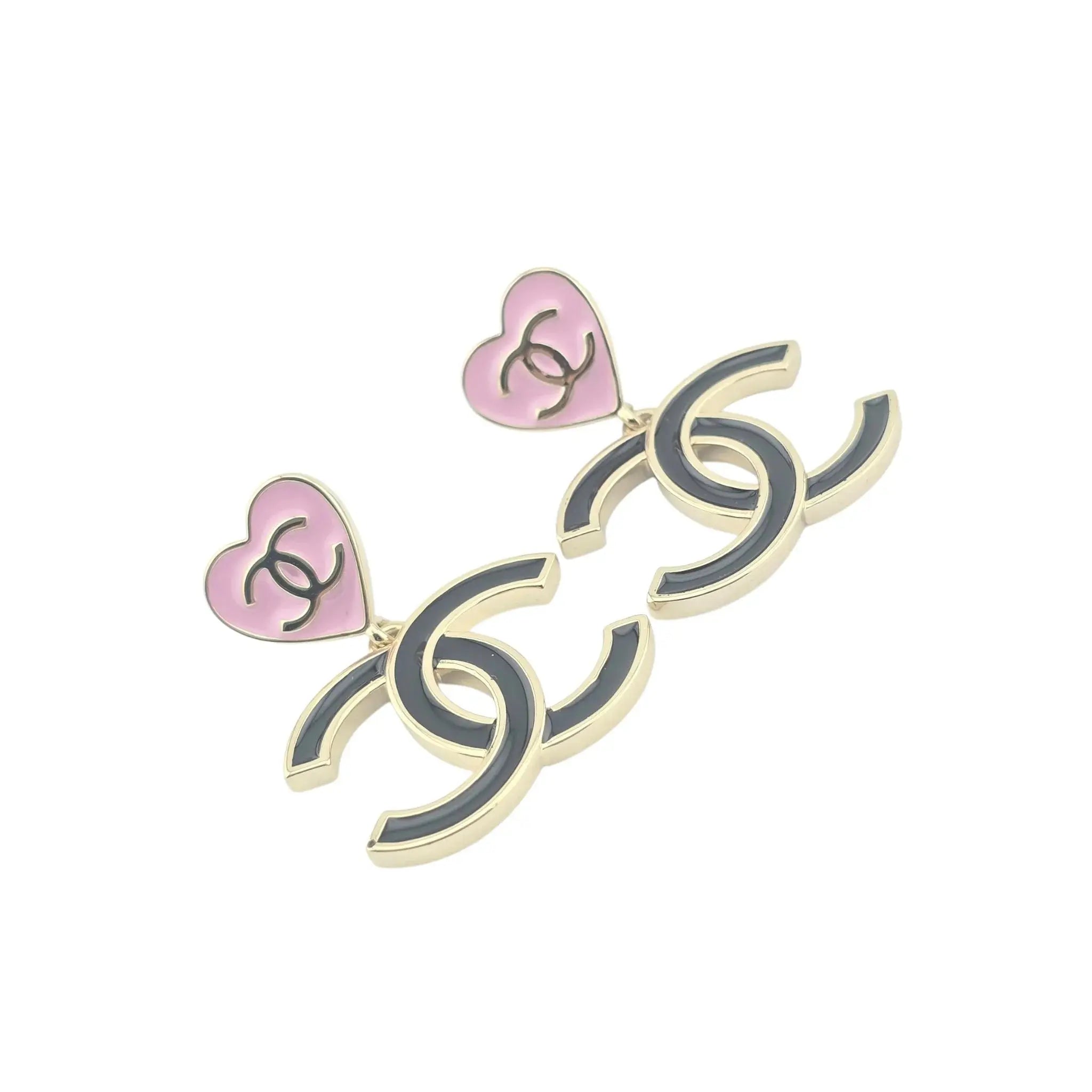 Chanel CC Pink Black Enamel Drop Earring 2024 CHANEL