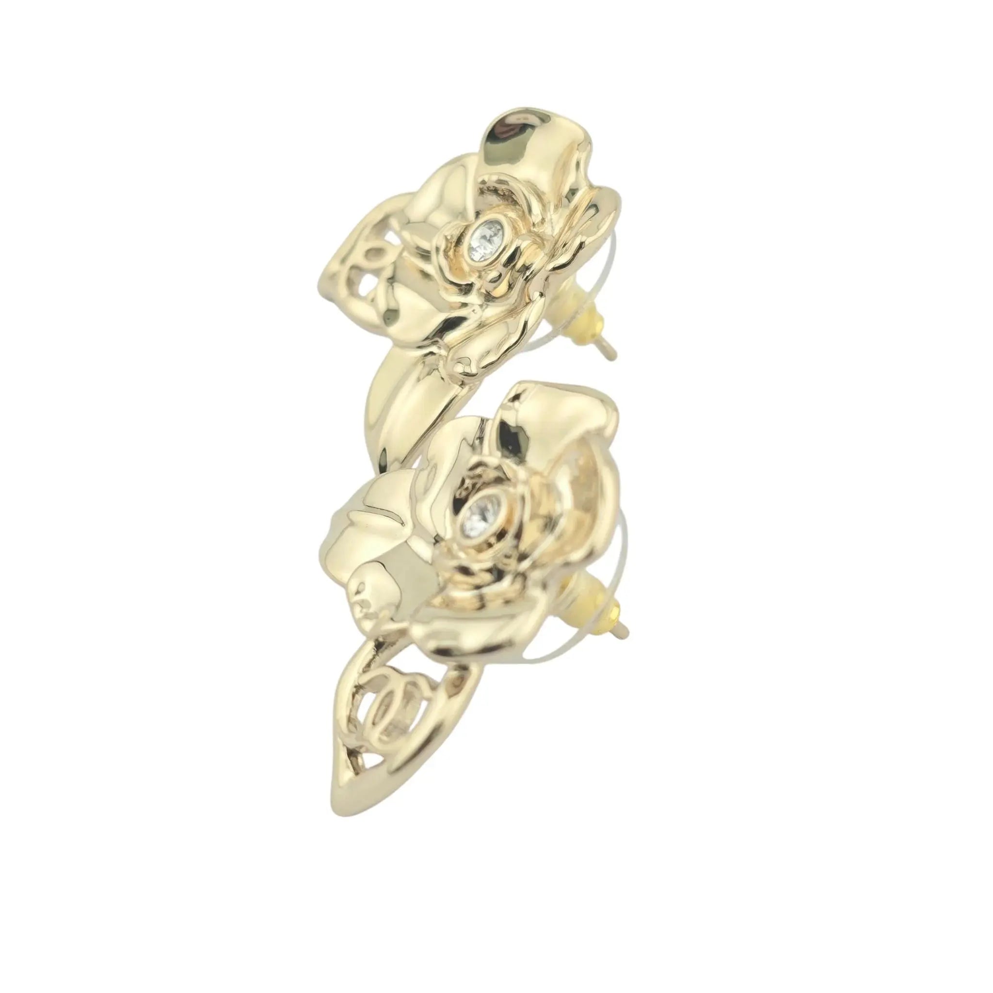 Chanel CC Floral Camellia Gold Crystal Earrings 2024 CHANEL