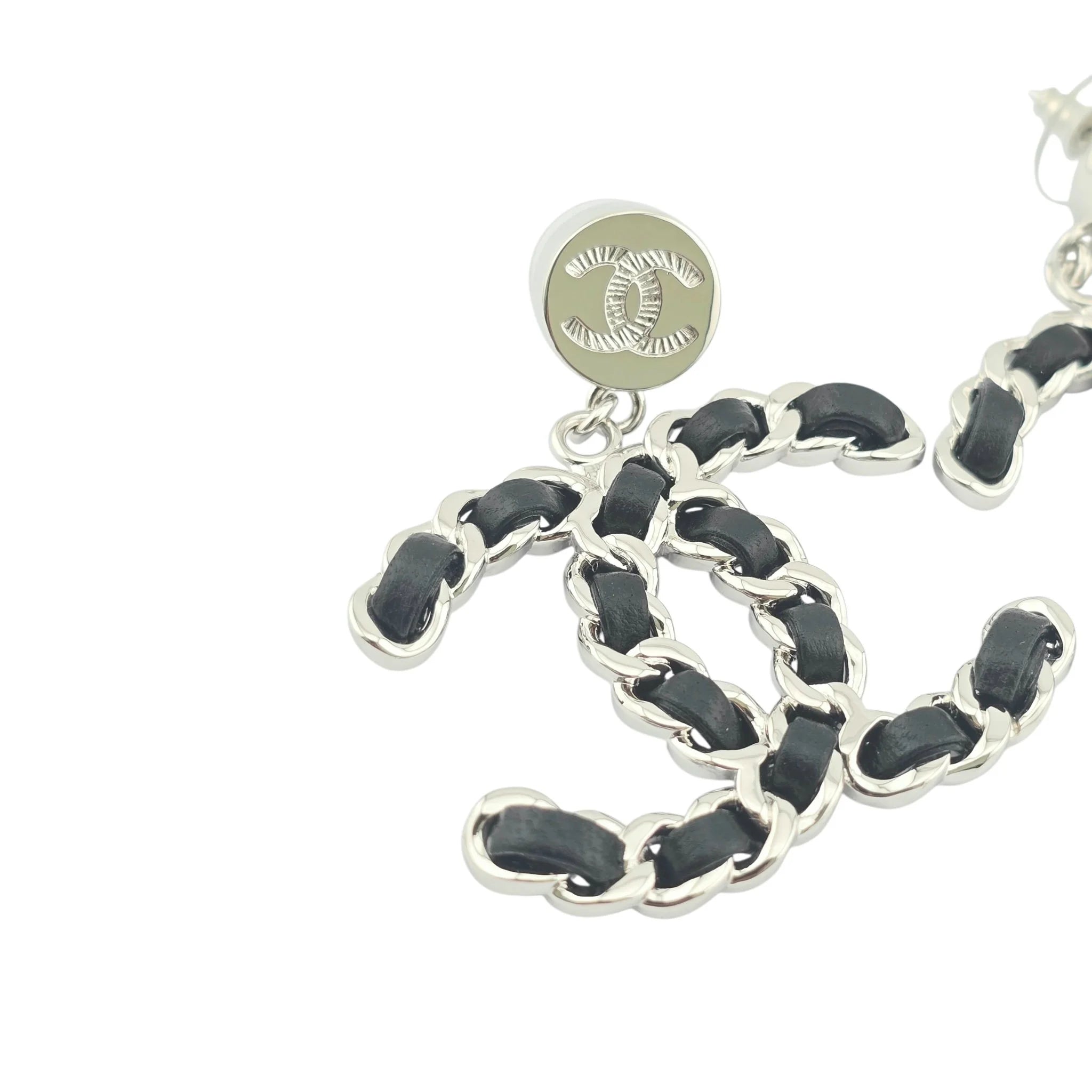 Chanel CC Silver Lambskin Chain Drop Earrings 2025 CHANEL