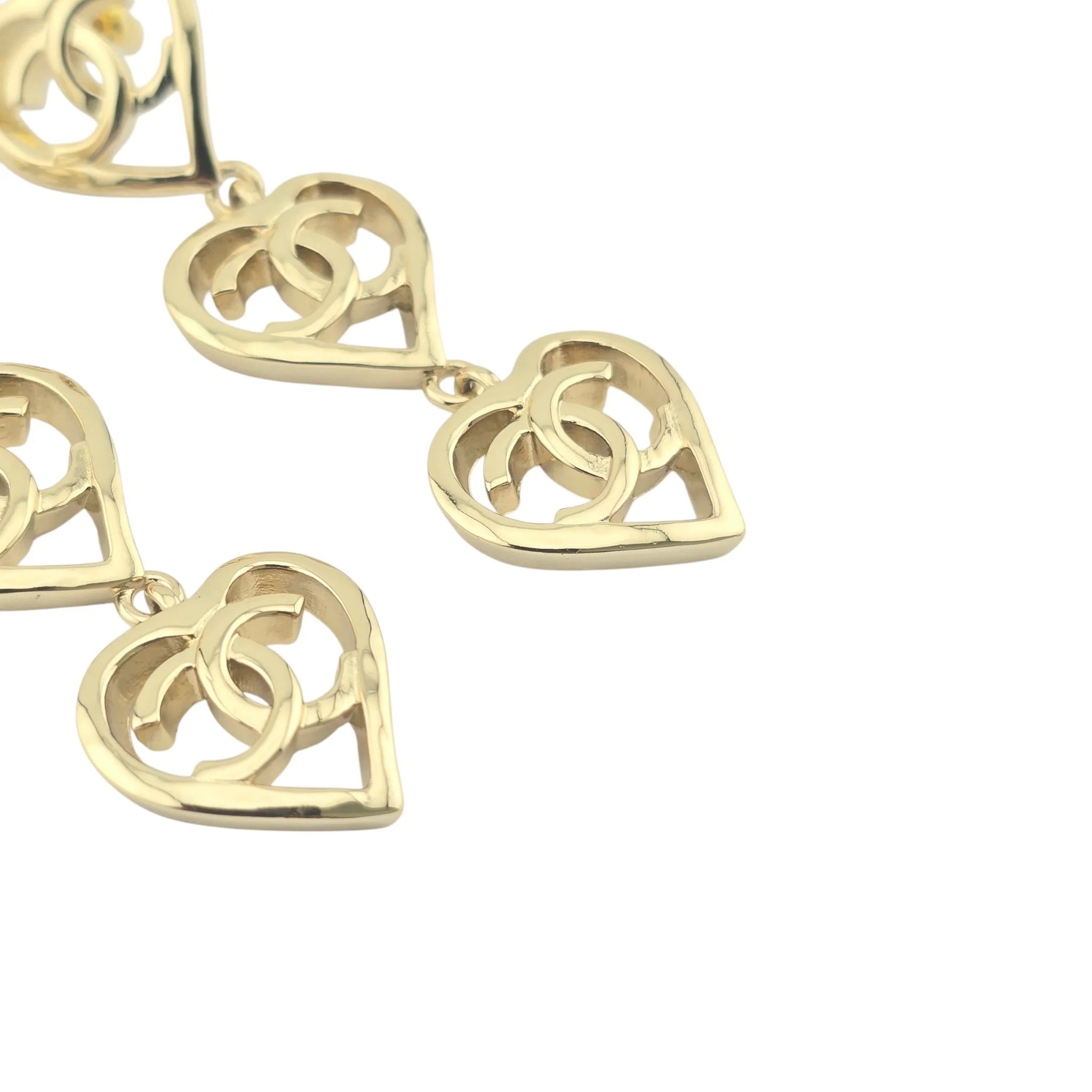 Chanel CC Triple Heart Coco In Love Drop Earrings 2022 CHANEL