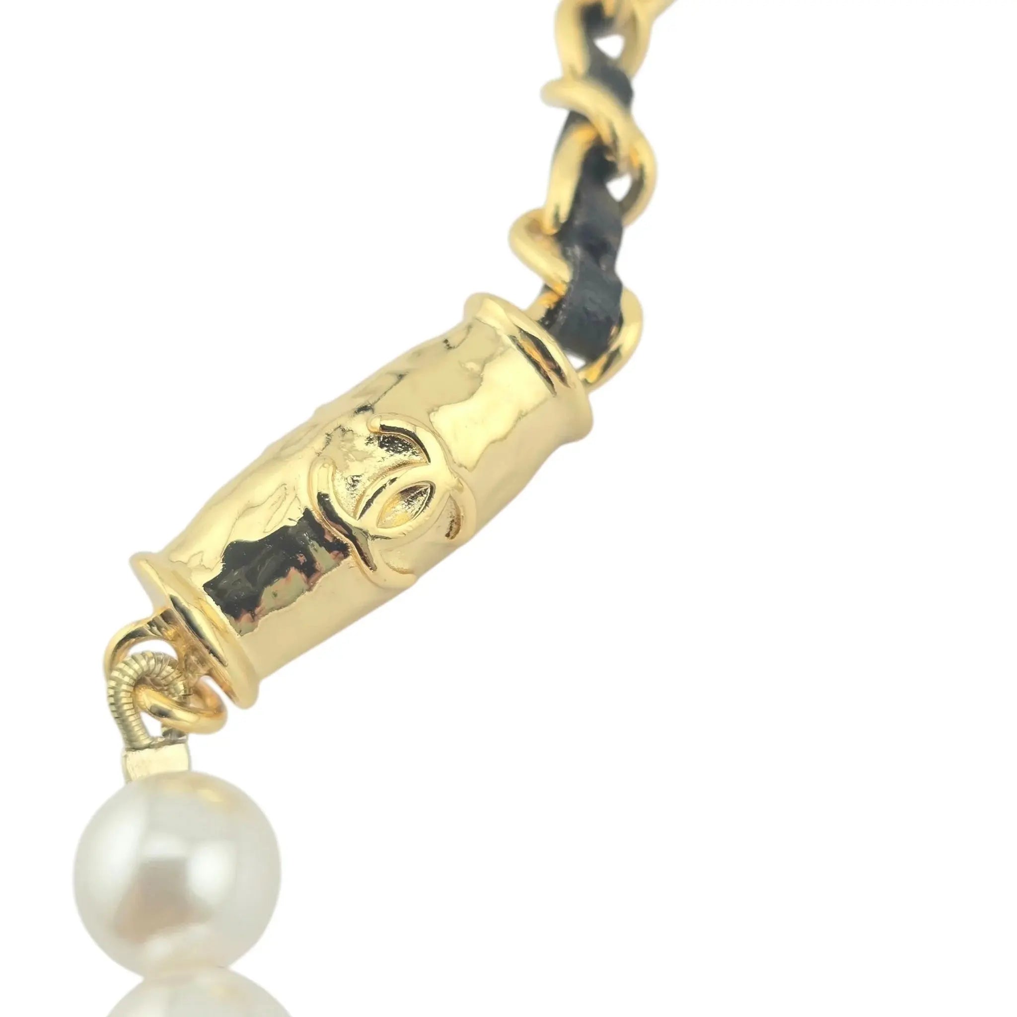 Chanel CC Faux Pearl Leather Gold Choker Necklace 2023 CHANEL