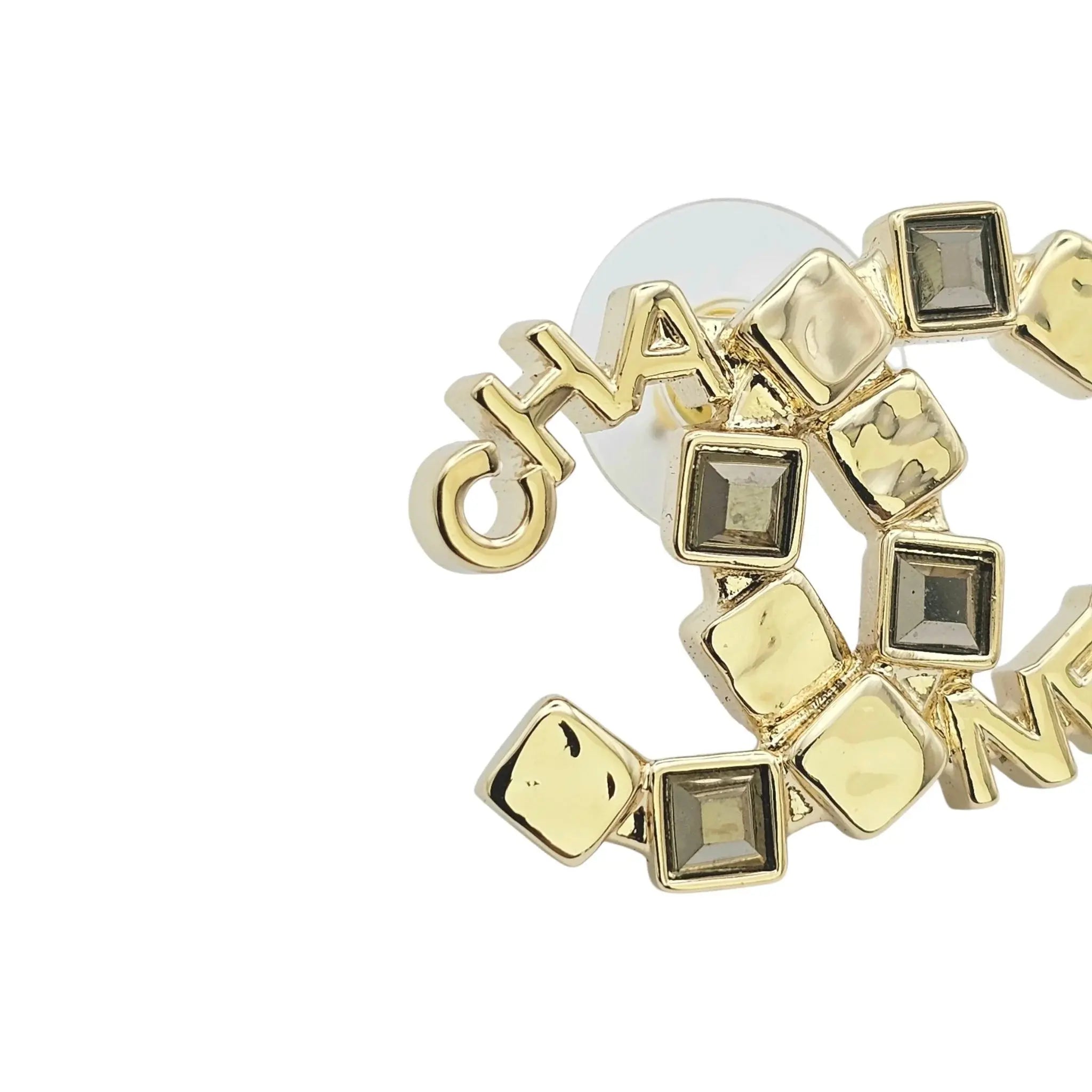 Chanel CC Gold Baguette Crystal Stud Earrings 2024 CHANEL