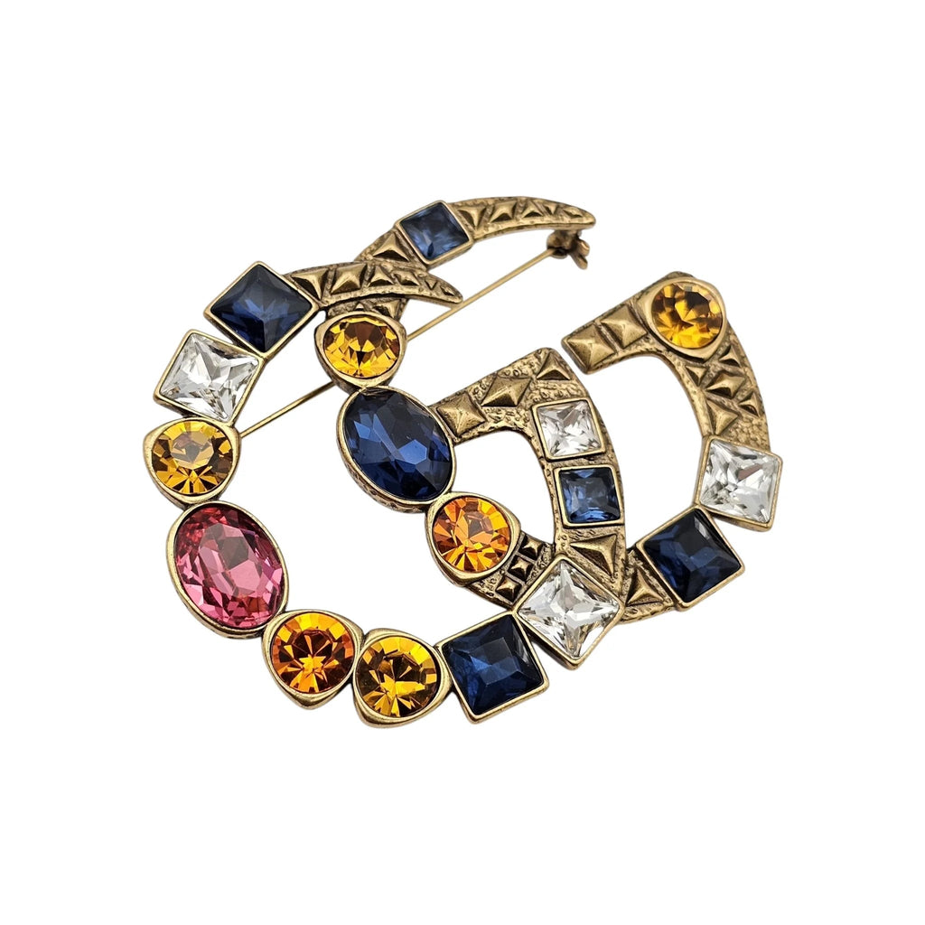 GUCCI Crystal Double G Multicolour Crystal Brooch GUCCI