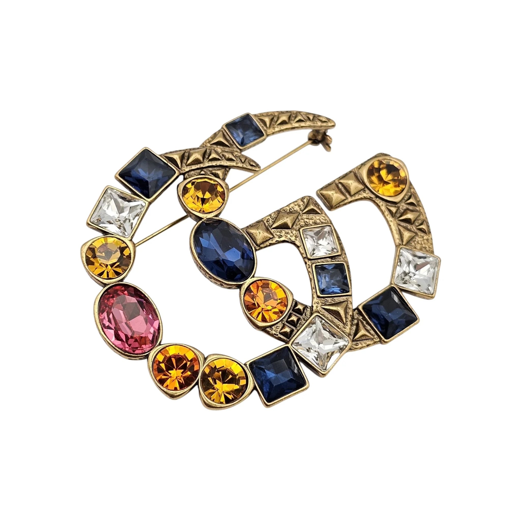 GUCCI Crystal Double G Multicolour Crystal Brooch GUCCI