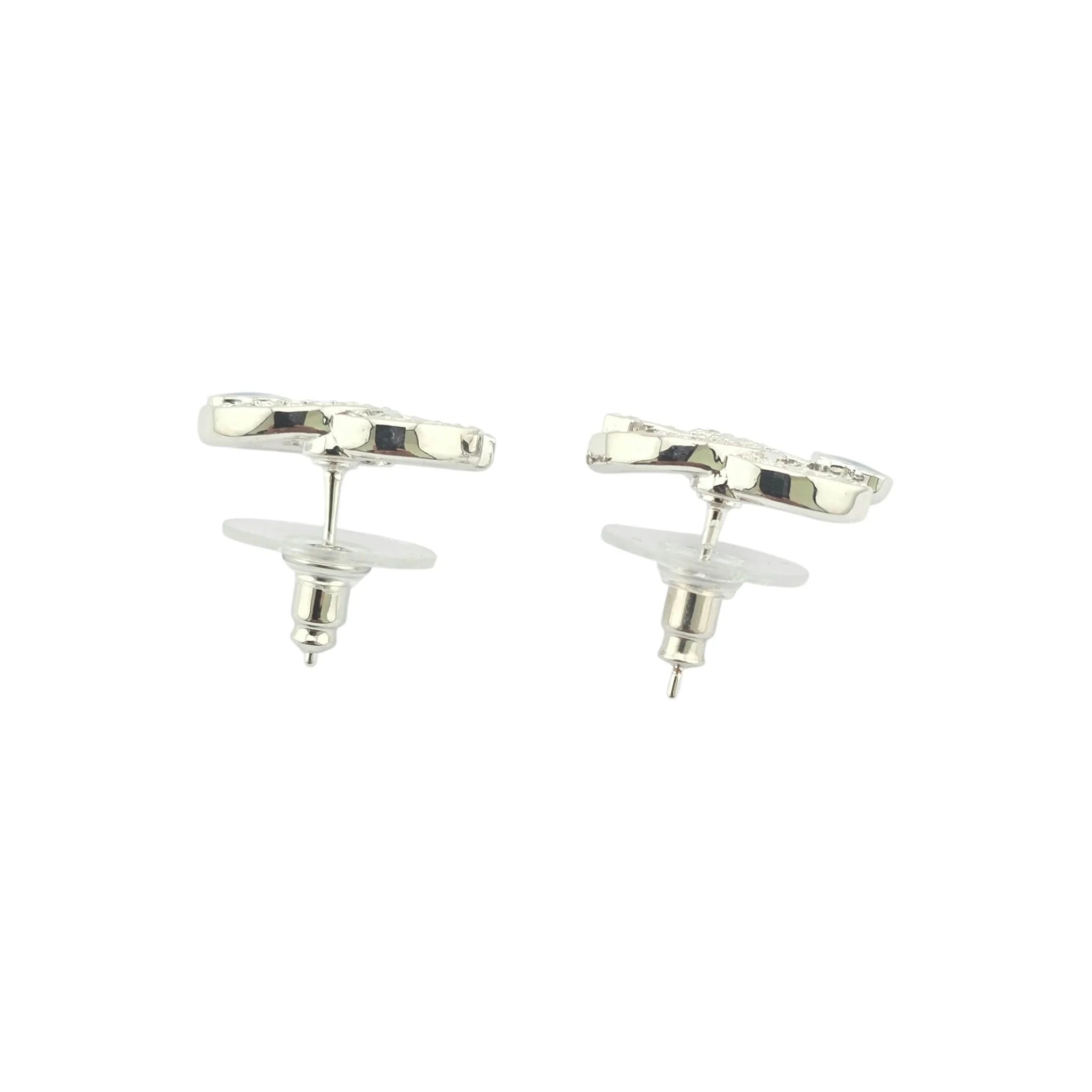 Chanel CC Silver Crystal Blue Heart Stud Earrings 2025 CHANEL