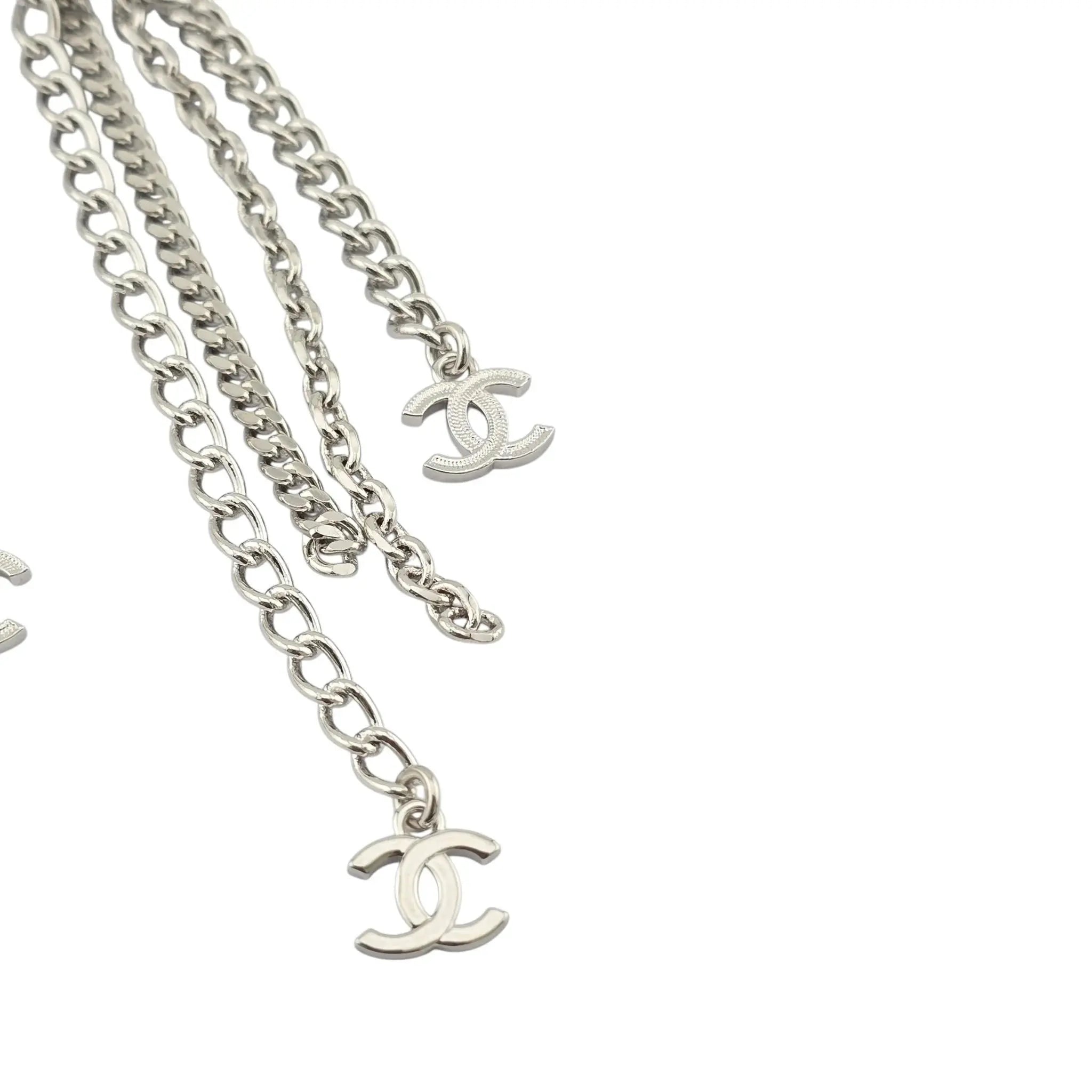 Chanel CC Chain Crystal Silver Hoop Earrings 22P CHANEL