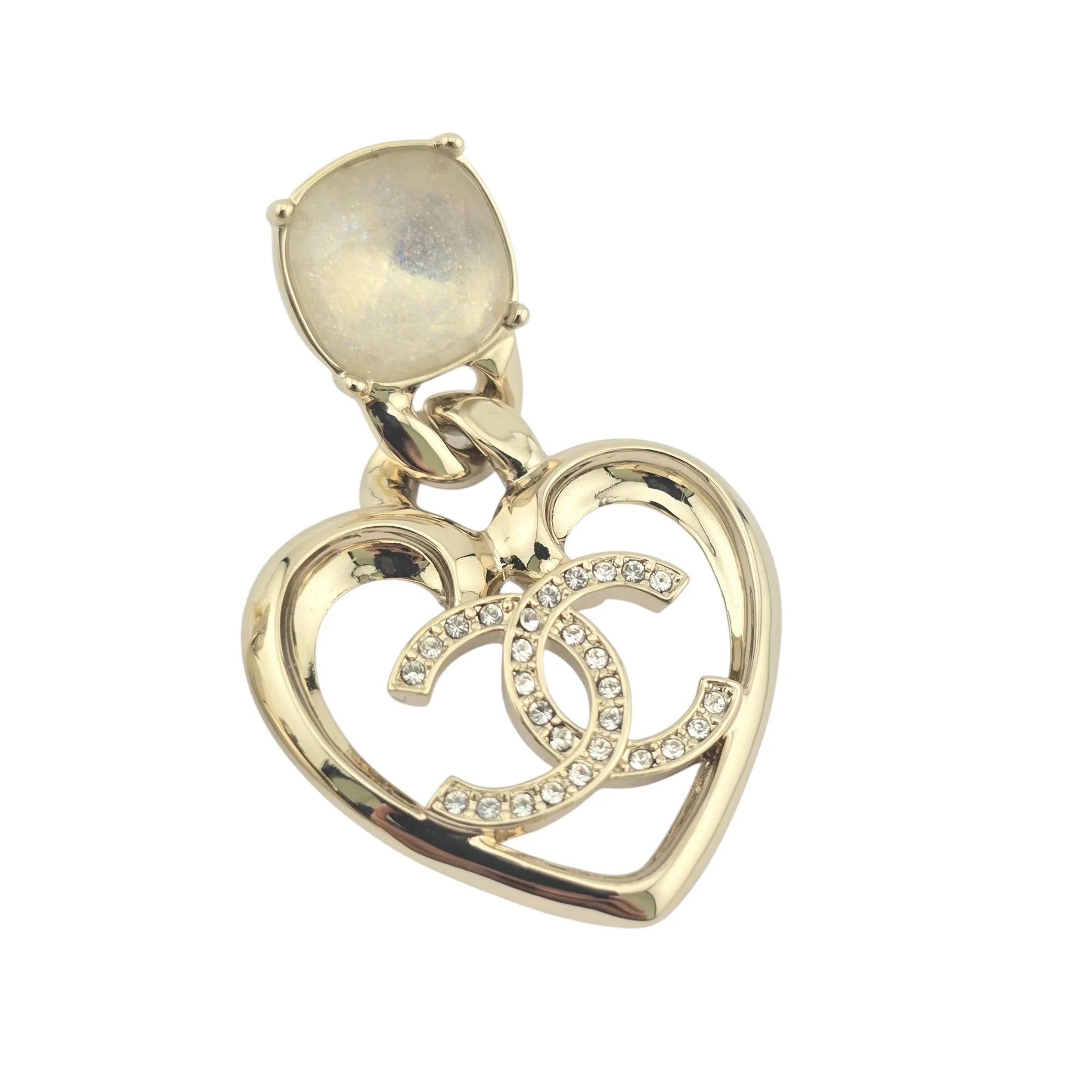 Chanel CC Strass CC Heart Drop Earrings Gold 2023 CHANEL
