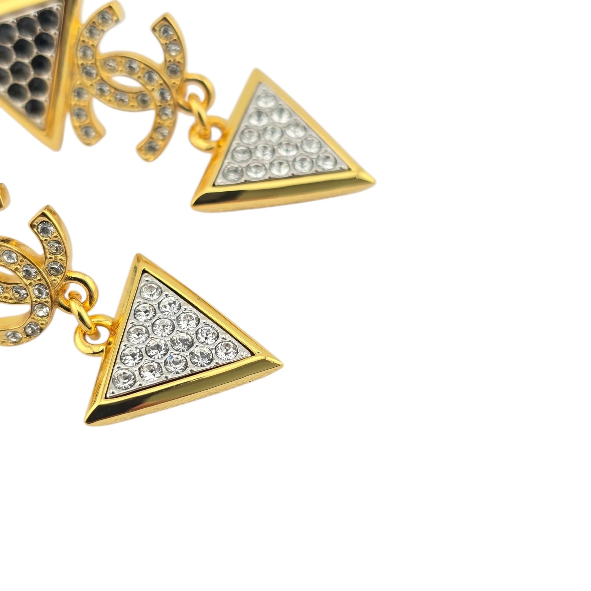 Chanel CC Strass Black Gold Drop Earrings 2024 CHANEL